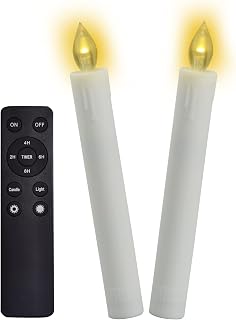 CANDLE CHOICE 6” Tall Flameless Taper Candles with Remote Timer Long Battery Operated Flicking Electric LED Window Stick Candles for Candelabra Wedding Christmas Decorations Table Centerpieces 2 Pack