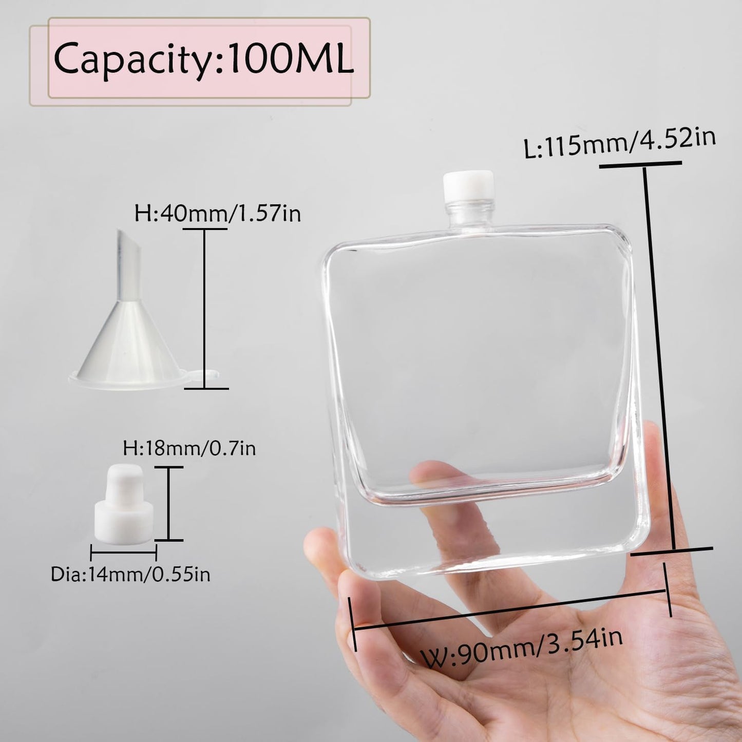 4PCS Empty Clear Glass Diffuser Bottles,100ML/3.5Oz Refillable Fragrance Set with 20pcs Reeds Sticks & Rubber Stopper & Funnels for DIY Essential Oil