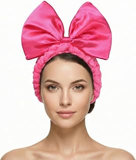 Large Satin Bow Facial Spa Headband, Facial Making Up Shower Skincare Hairband, Wash Face Headwrap for Women Girls
