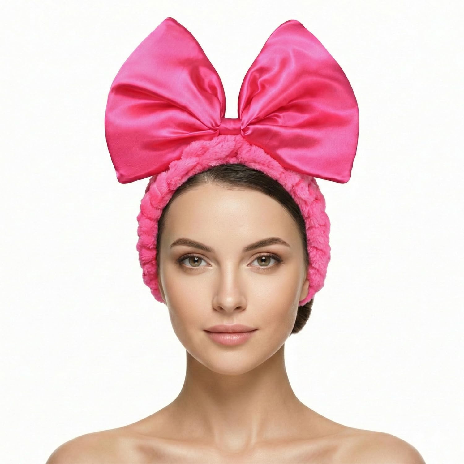 Large Satin Bow Facial Spa Headband, Facial Making Up Shower Skincare Hairband, Wash Face Headwrap for Women Girls