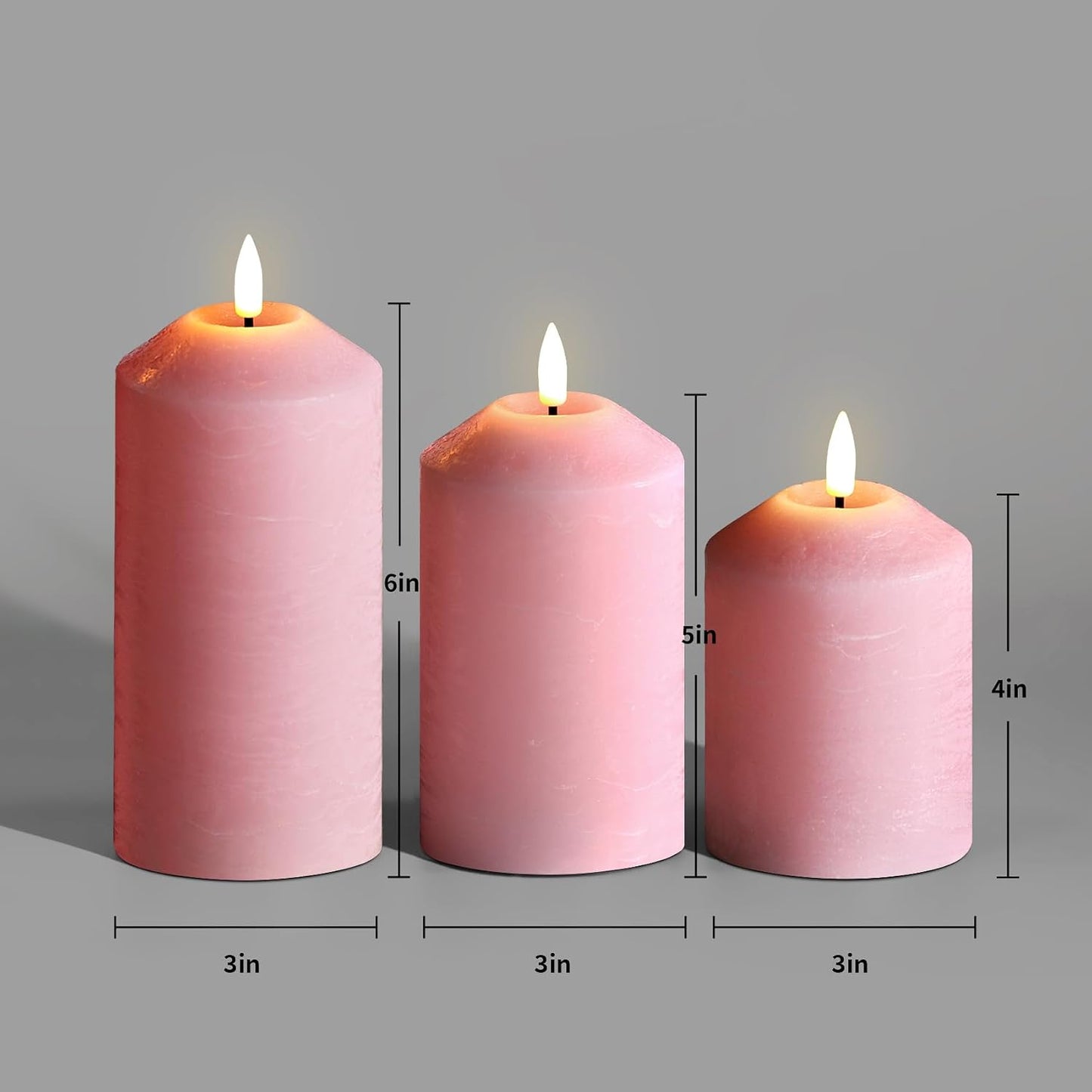 Eywamage Pink Flameless Pillar Candles with Remote, Flickering LED Wax Candlles Battery Powered Set of 3