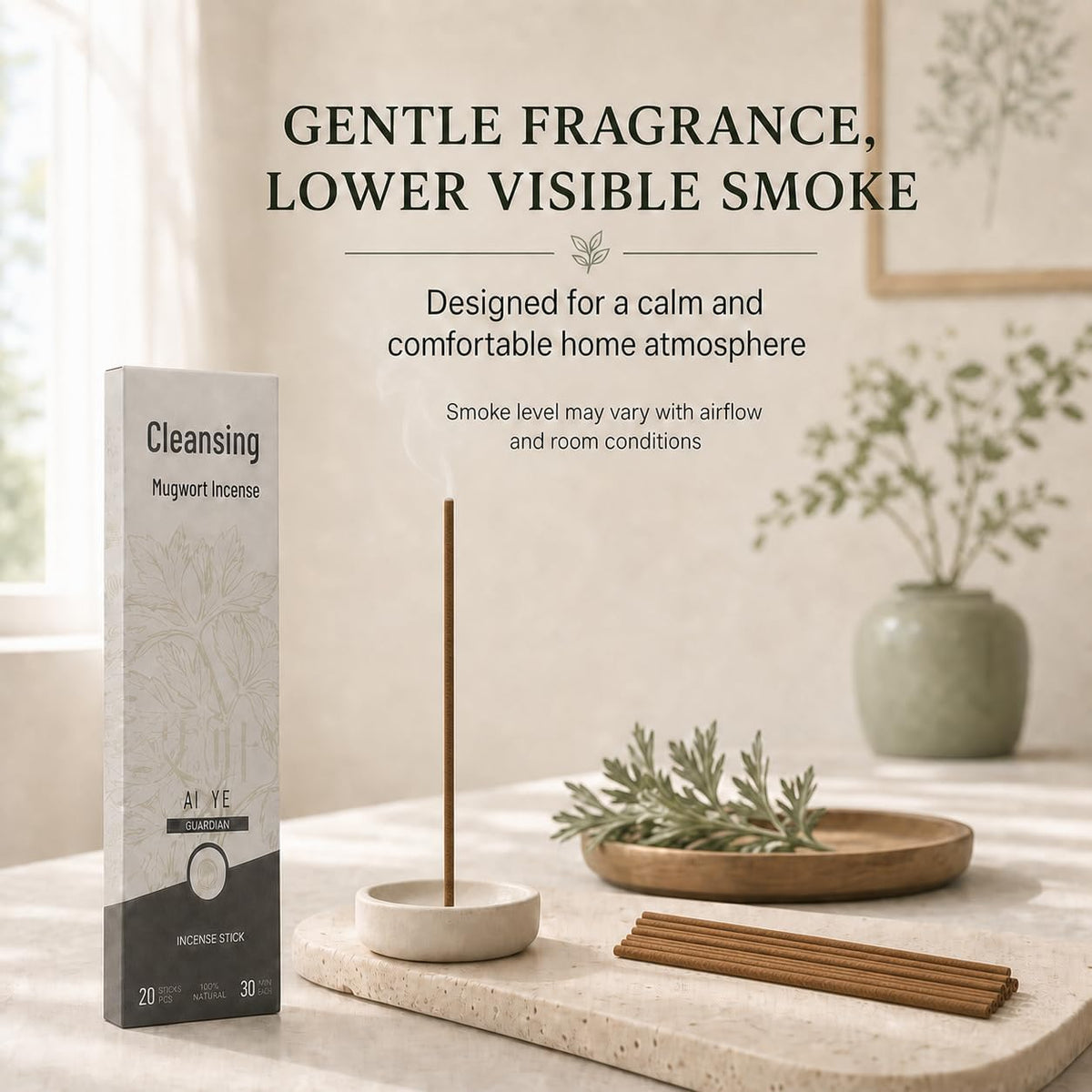 Mugwort Incense Sticks with Agarwood and Sandalwood, 20 Count
