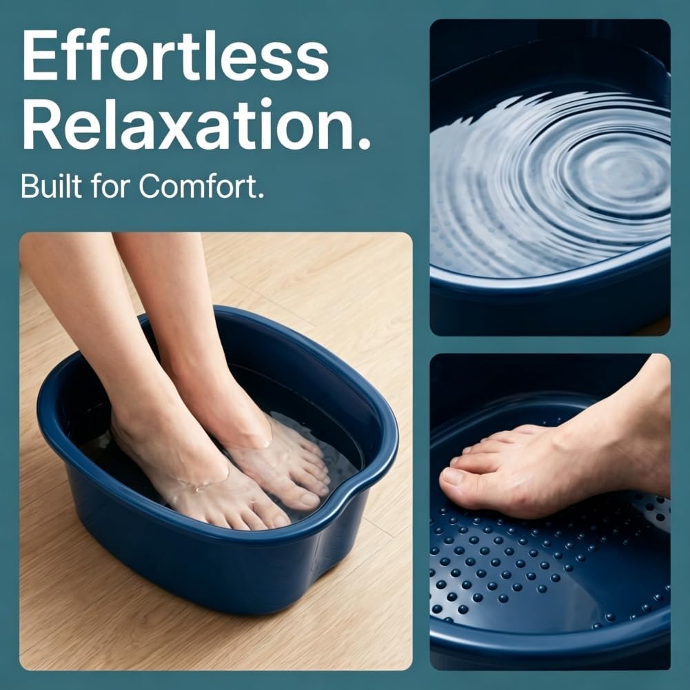 Ytterbium Foot Soaking Bath Basin, Large Massage Foot Soaking Tub, Plastic Home Spa Pedicure Bucket, Relaxation & Stress Relief, Suitable for Women & Men (Black)