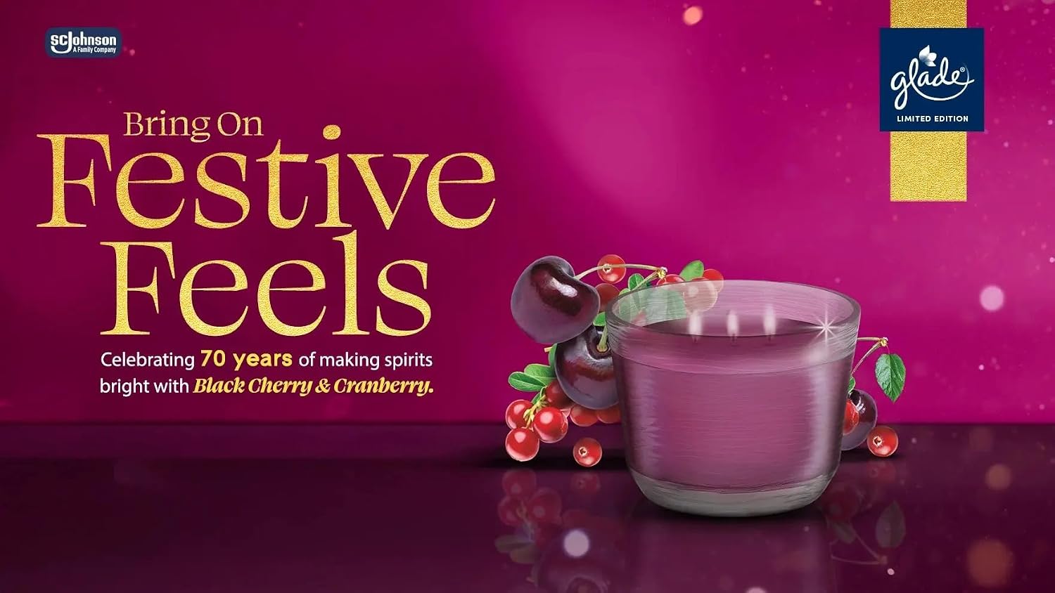 Glade 3-Wick Scented Candles, Black Cherry & Cranberry, 3-Pack, 6.8 Oz Each, Jar Candles