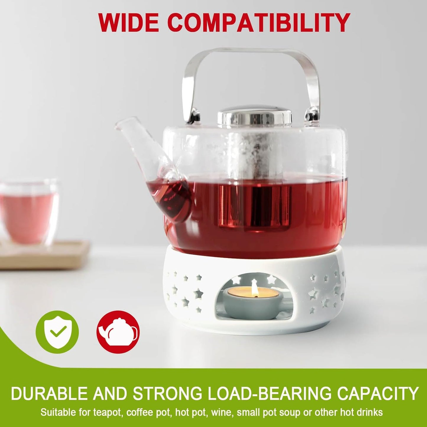 KAYCROWN Teapot Warmer, Ceramic Tea Warmer for Teapot, Tealight Warmer with Tealight Holder for Heating Coffee Milk Tea Warmer, Teapot Heater (White)