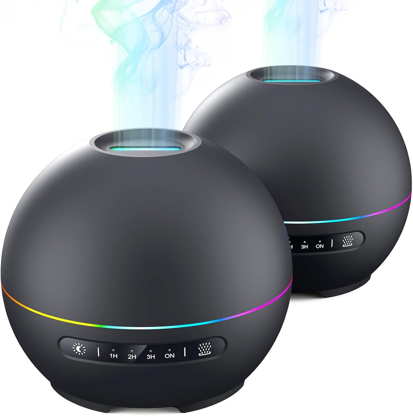 THIMONES 2 Pack Essential Oil Diffuser for Home - 200ml Ultrasonic Aromatherapy Diffuser with 4 Timers & 7 Colors Night Lights, 20dB Quiet Working for 10 Hours (Black+Black)