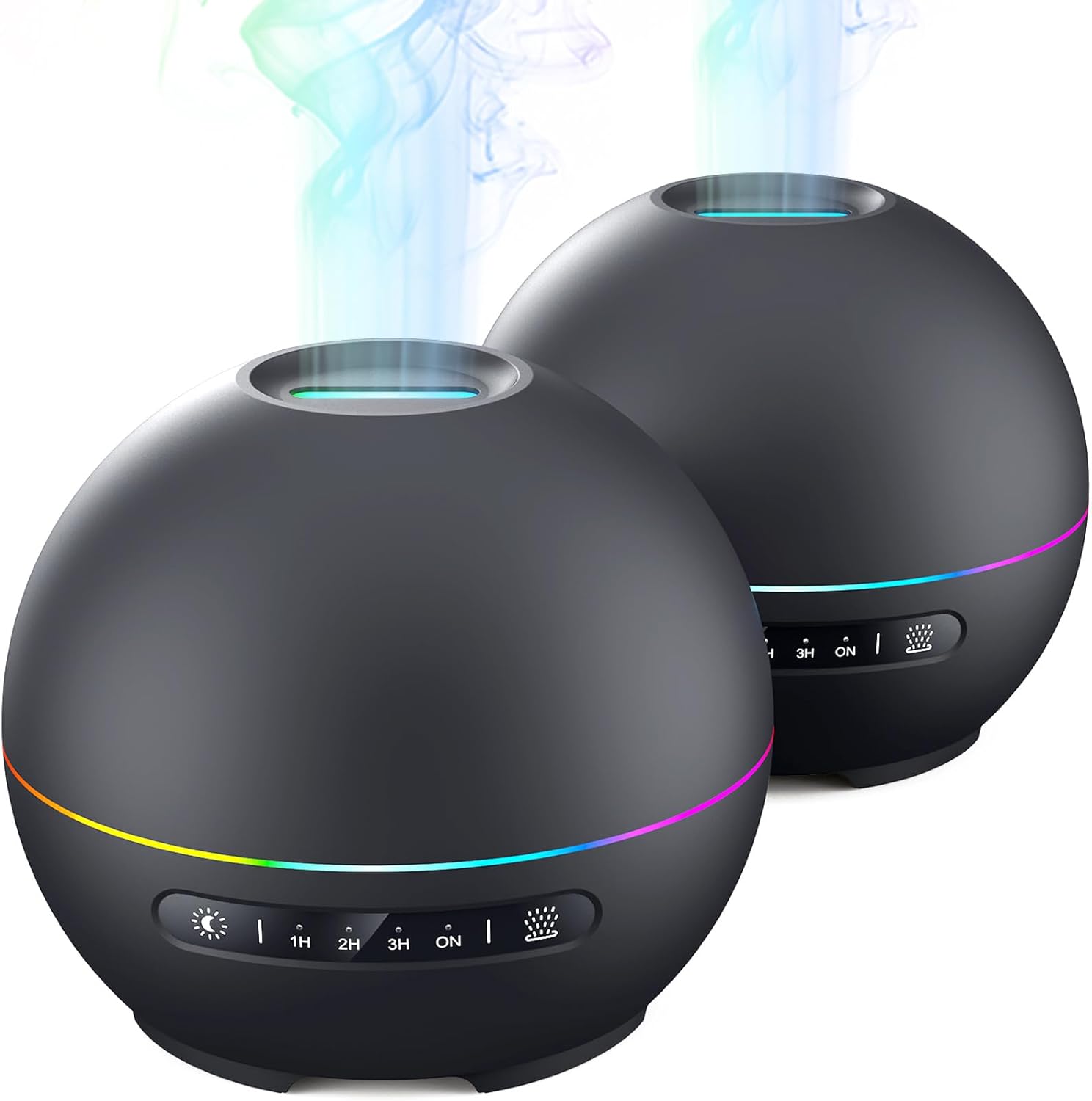 THIMONES 2 Pack Essential Oil Diffuser for Home - 200ml Ultrasonic Aromatherapy Diffuser with 4 Timers & 7 Colors Night Lights, 20dB Quiet Working for 10 Hours (Black+Black)