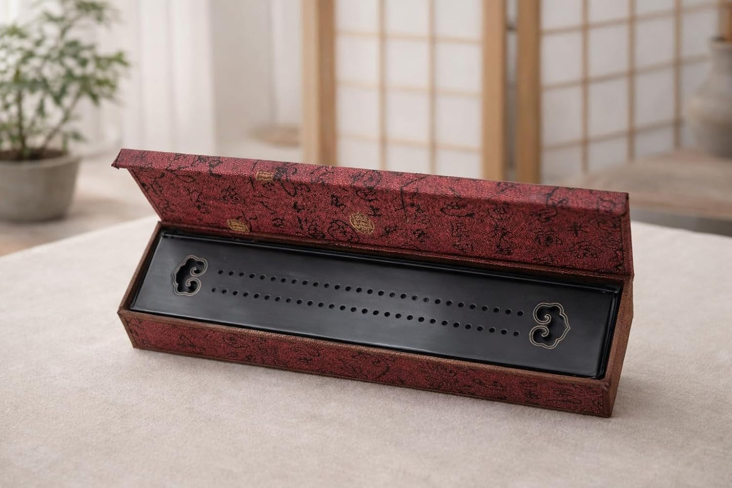 Premium African Ebony Incense Box - Silver Alloy Inlay - Handmade