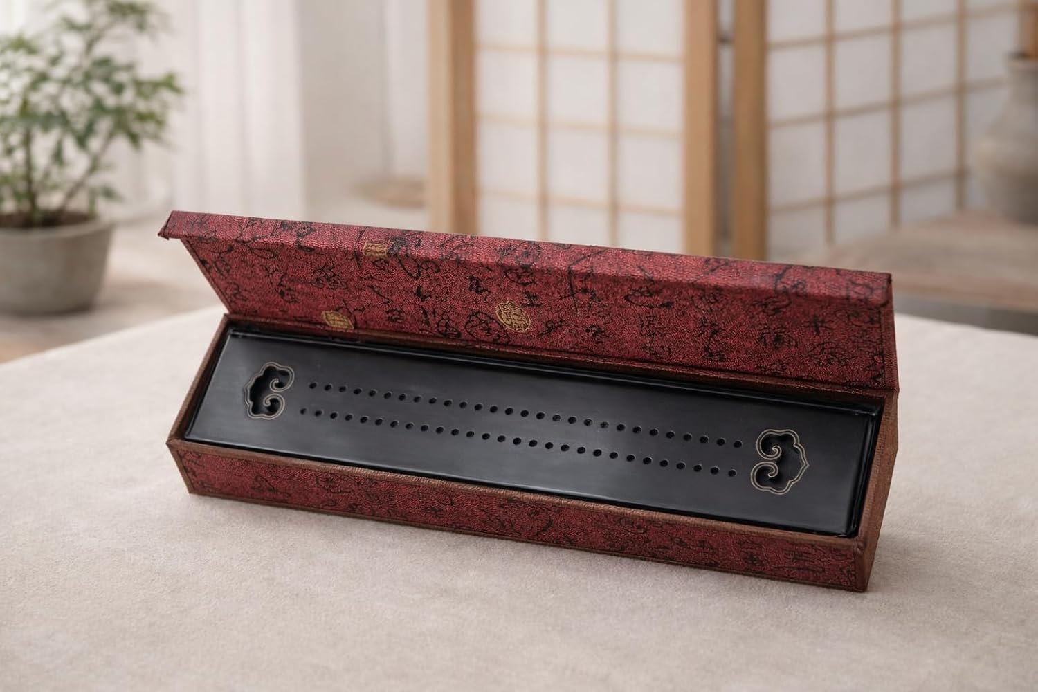 Premium African Ebony Incense Box - Silver Alloy Inlay - Handmade