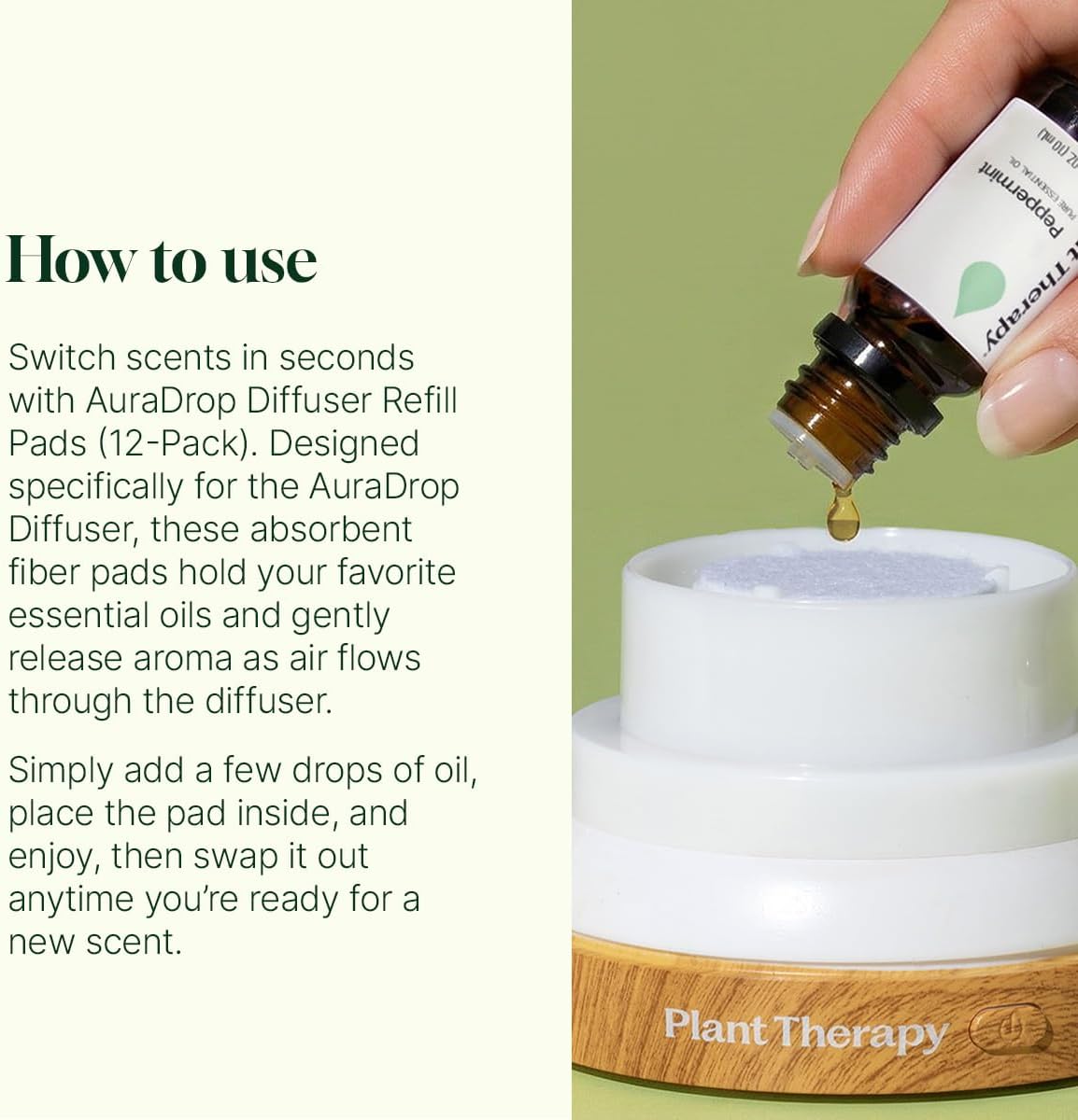 Plant Therapy Home AuraDrop Diffuser Refill Pads 12-Pack - Refill Pads Designed for Auradrop Diffuser, Switch Scents Anytime, 12 Refill Pads Included