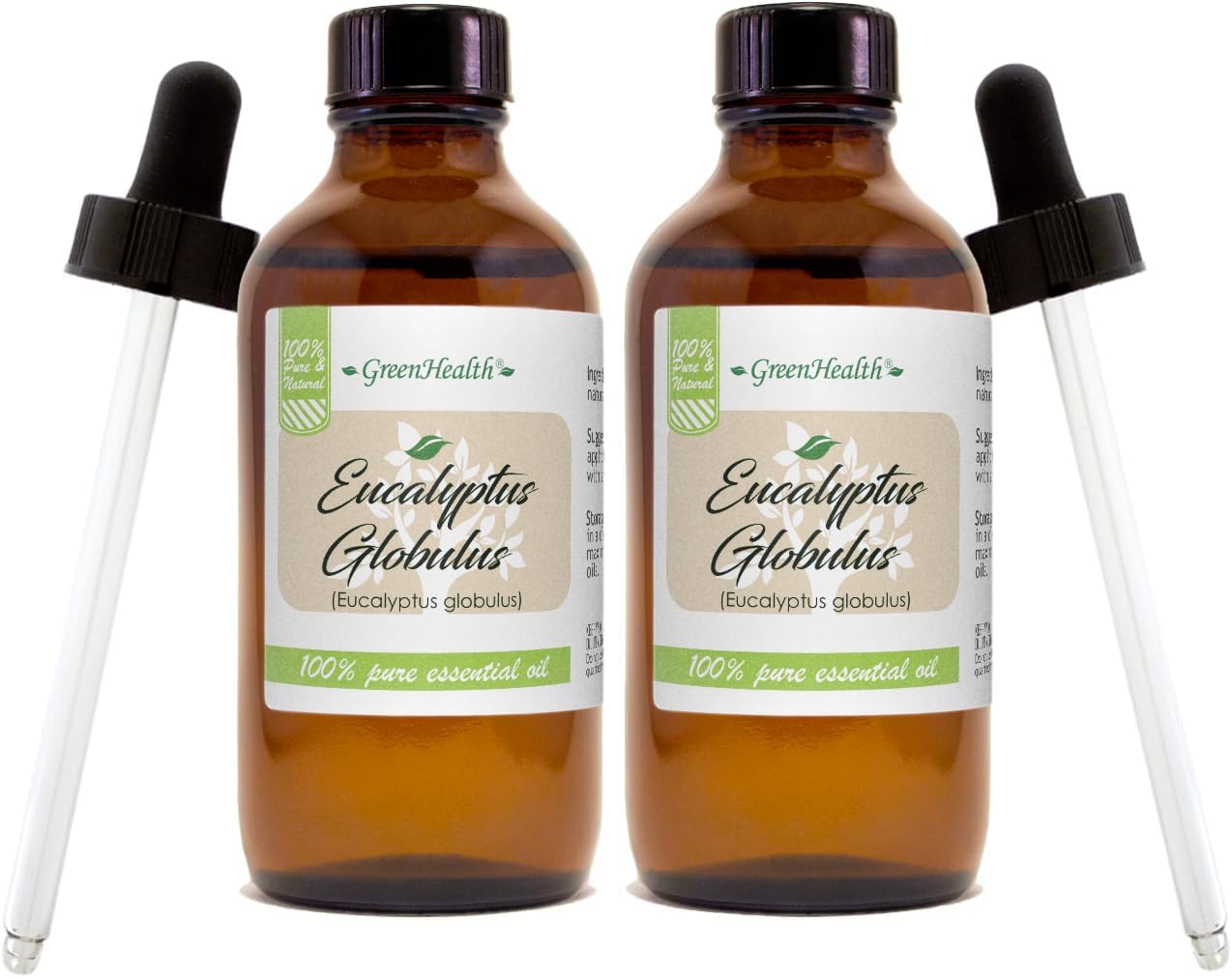 GreenHealth Eucalyptus Essential Oil – 2 Pack (4 fl oz Each) – 100% Pure & Natural – Aromatherapy Oil for Diffuser, Cleaning, and Home Fragrance – Amber Glass Bottle with Glass Dropper