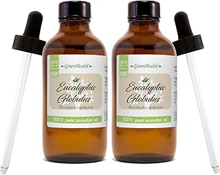 GreenHealth Eucalyptus Essential Oil – 2 Pack (4 fl oz Each) – 100% Pure & Natural – Aromatherapy Oil for Diffuser, Cleaning, and Home Fragrance – Amber Glass Bottle with Glass Dropper