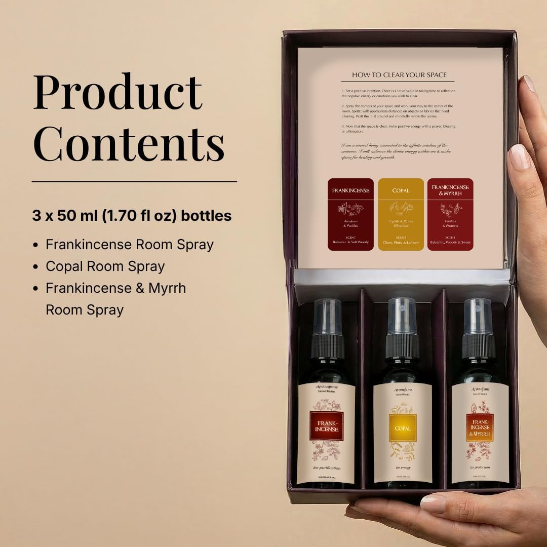 Sacred Mist Gift Set by Aromafume | 3x50ml Natural & non-toxic Air Freshener Sprays for Home, Fabric & Linen Mist | Ideal for deep relaxation, spirituality & rituals