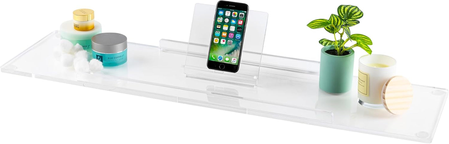 38" Classic-Clear Bathtub Tray Caddy Tub Shelf, Spa Board Luxury Bathroom Bath tub Table, Waterproof Acrylic Tub Caddy Fits Across Bathtub, Book Rack, iPad, Easy To Clean (38")