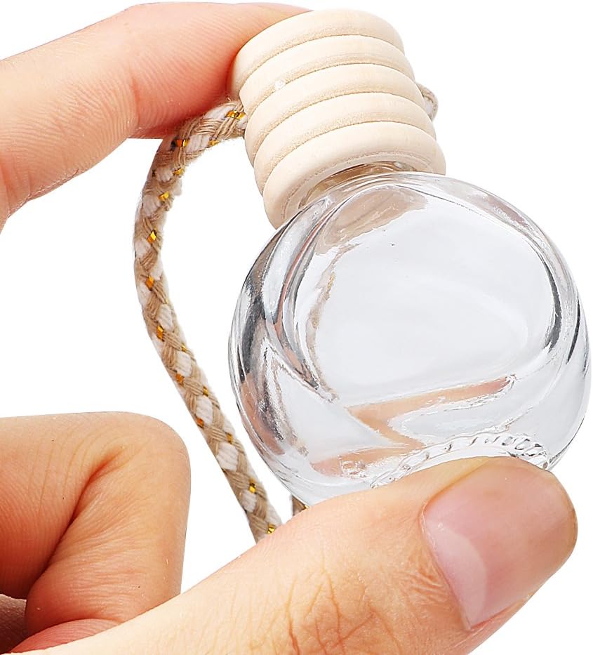 Car Aromatherapy Essential Oil Diffuser Bottle,10 Pack Car Air Freshener Bottle Empty Hanging Perfume Bottle Fragrance Decor Accessories Auto Window Ornament (round)