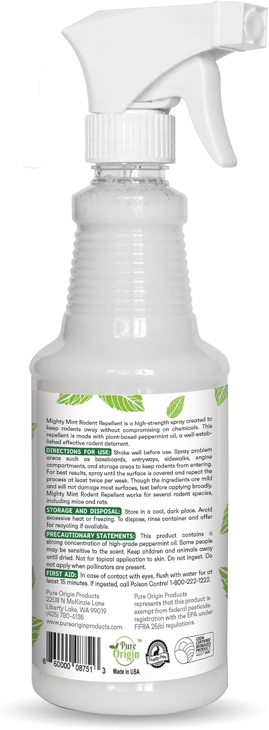 Mighty Mint Peppermint Oil Rodent Repellent Spray – Natural Indoor & Outdoor Control for Mice and Rats – Plant-Based, Extra-Strong Formula - 16 oz