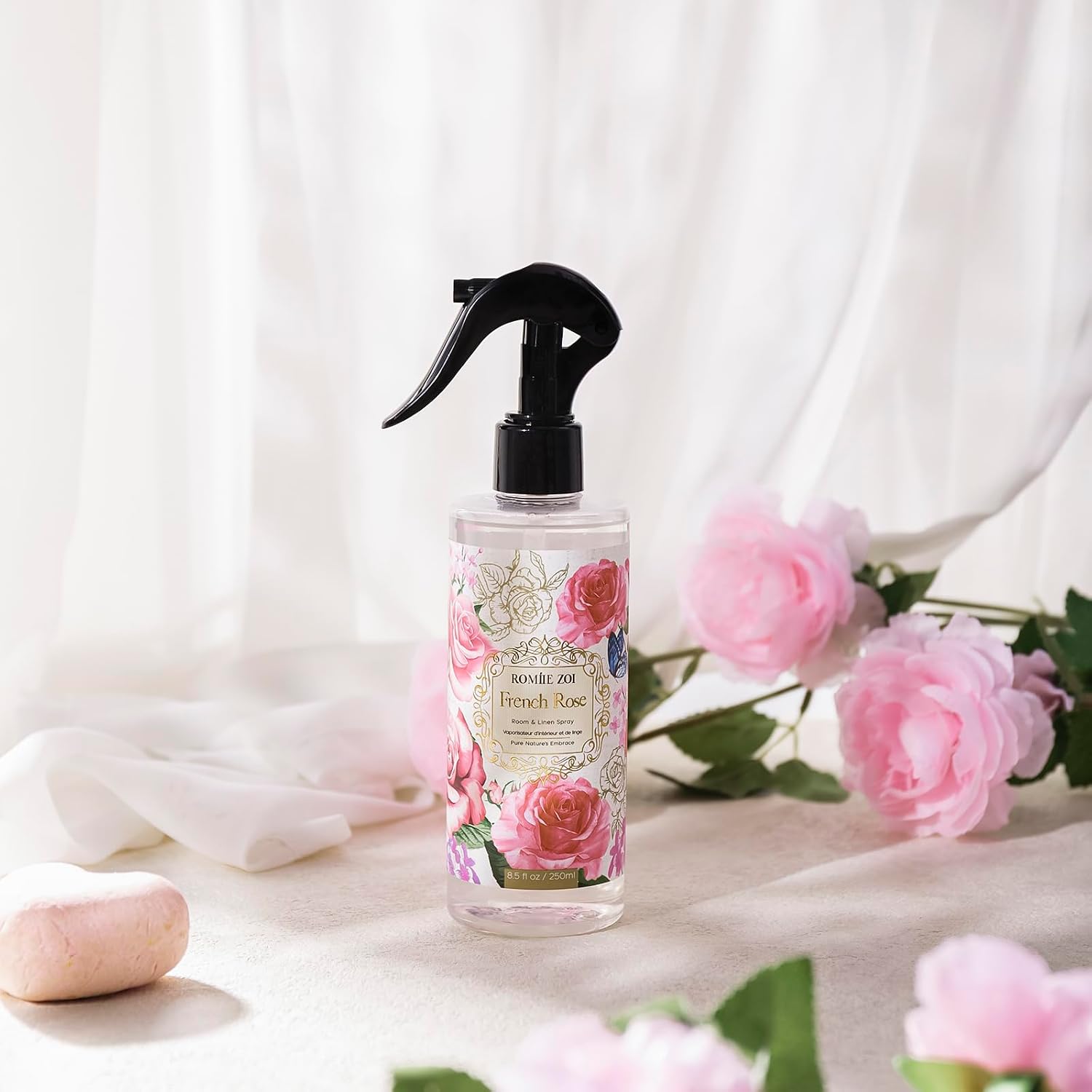 ROMIIE ZOI Linen & Room Air Freshener Spray Room Mist, with Natural Plant Extract, Rose Scent, 8.5 FL OZ.