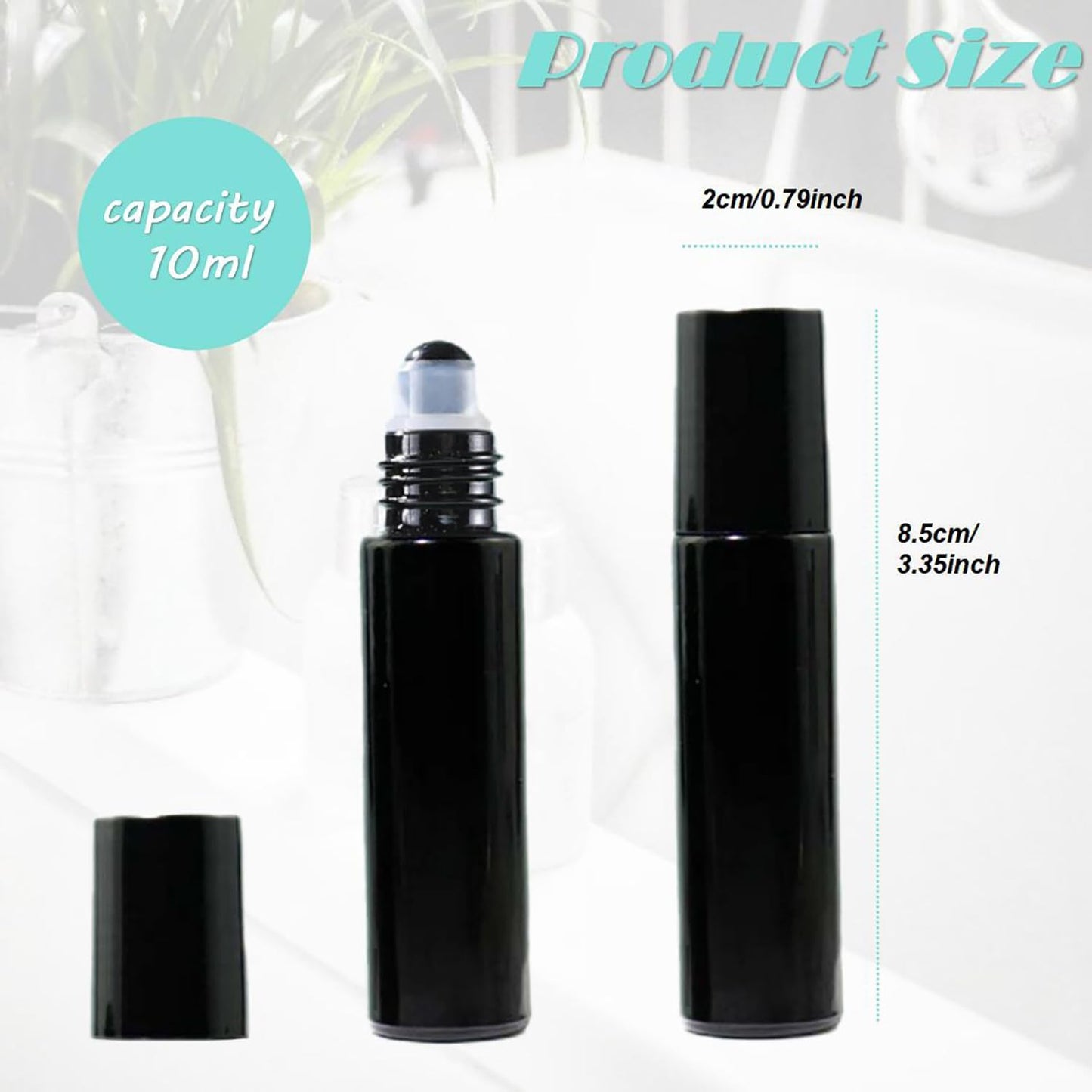 16Pcs Black Essential Oil Roller Bottles Roll On Bottles Perfume Sample Refillable Essential Oil Bottle with Stainless Steel Ball for Oils, Aromatherapy, Perfume, DIY and Blends 10ml