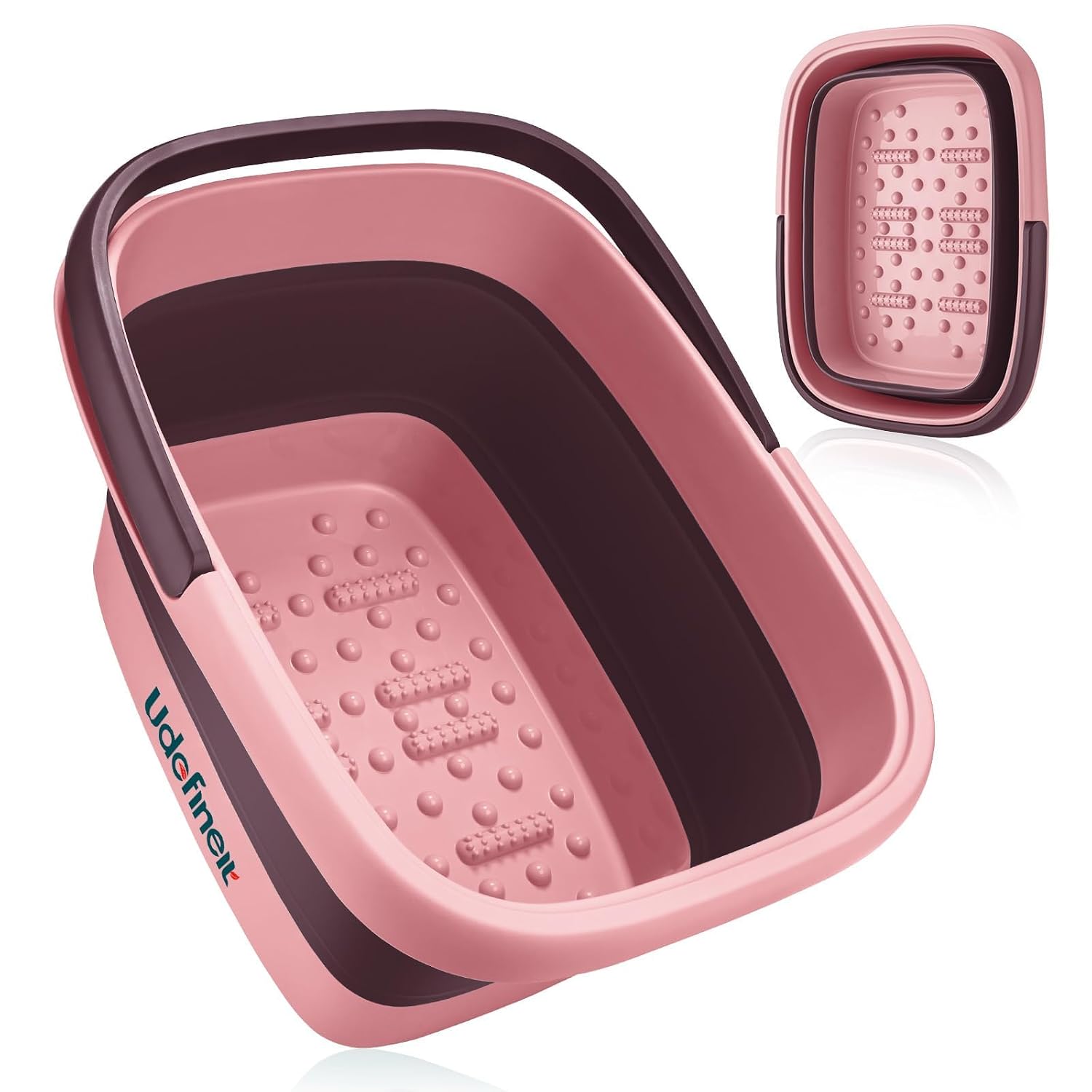 Udefineit Collapsible Foot Bath Basin with Handle, 15L/4 Gallons, Foldable Foot Bath Tub, Foot Soaking Basin with Massage Acupoint, Pedicure Foot Spa Tub for Home Dry Cracked Feet Treatment - Pink