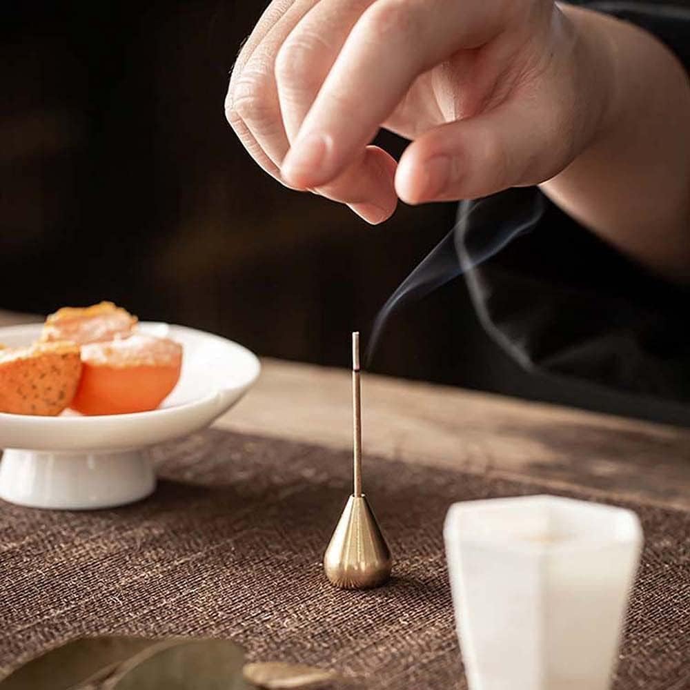 3Pcs Mini Brass Incense Holder, Incense Cone Holder, Portable Coil Incense Holder, Incense Stick Holder for Home Office Teahouse, Water Drop Shape