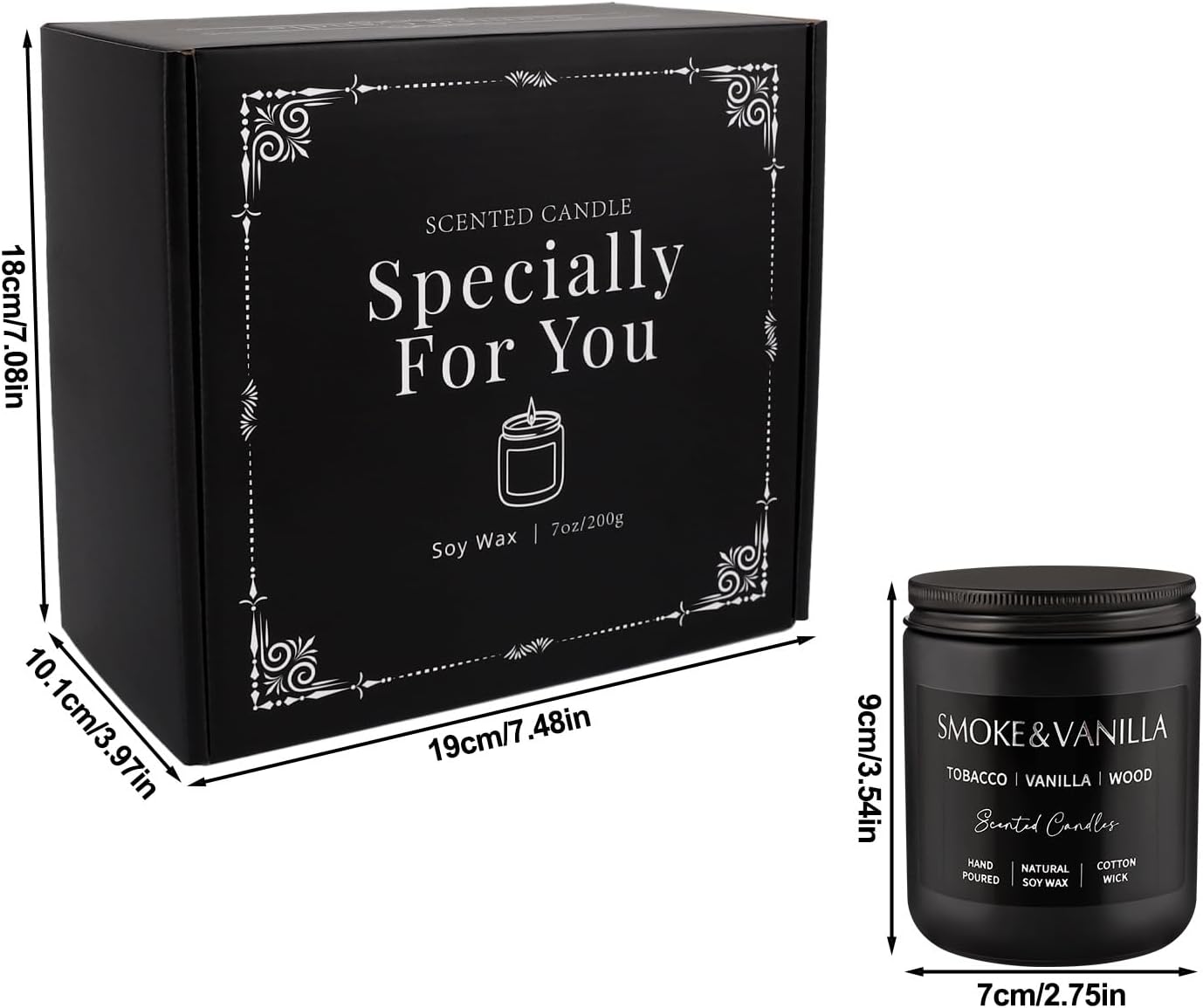 WPONSZU 4Psc Scented Candles Set,7oz Gifts for Men Aromatherapy,Soy Candle of Smokeless - Leather & Smoke, Vanilla Oakmoss, Lavender - Relaxing Fragrance for Home, Office, Yoga(Black)