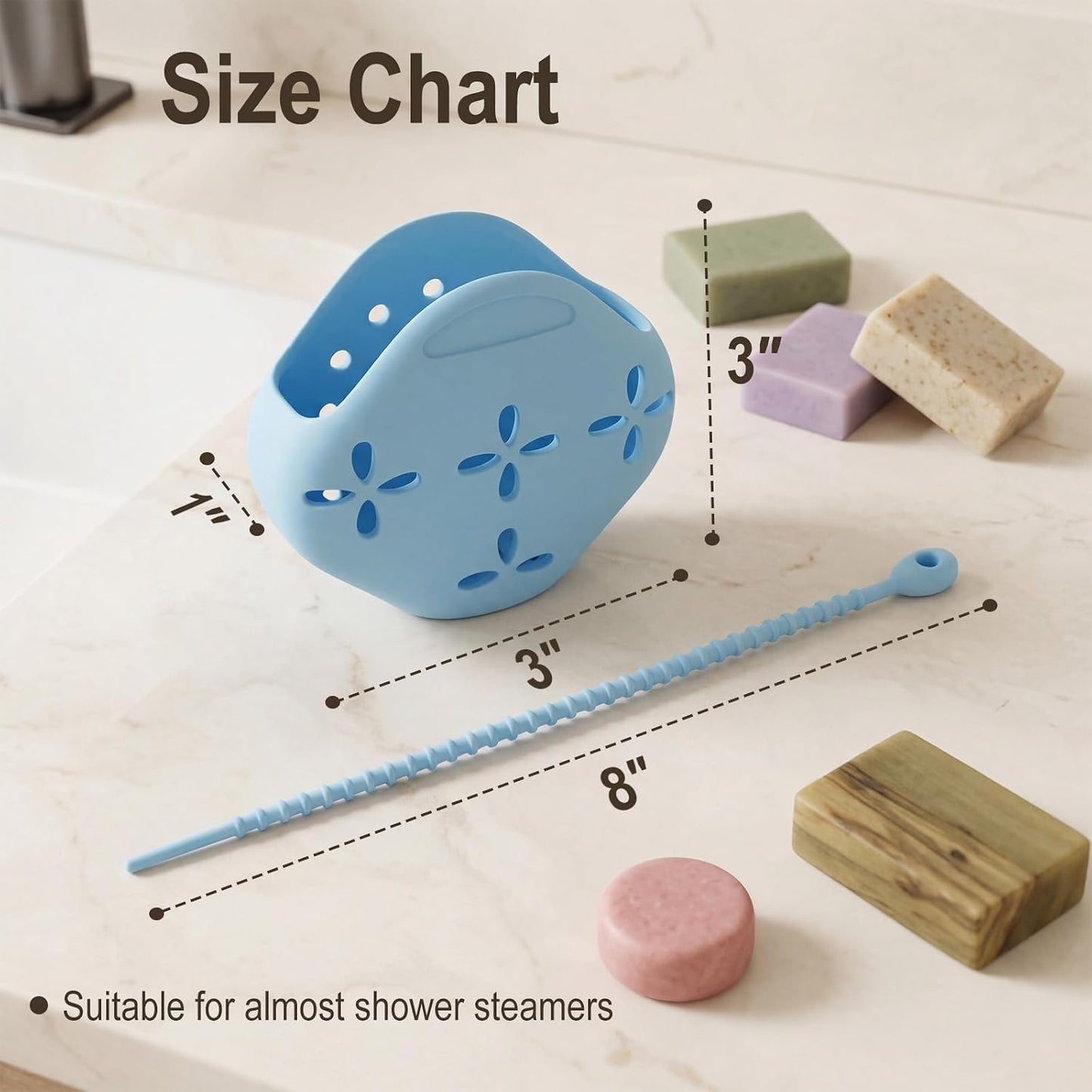 2 Pack Shower Steamer Holder Suction Cup | Silicone Bathroom Accessories with Adjustable Hanging Strap, Non-Slip Aromatherapy Diffuser Container, White & Blue