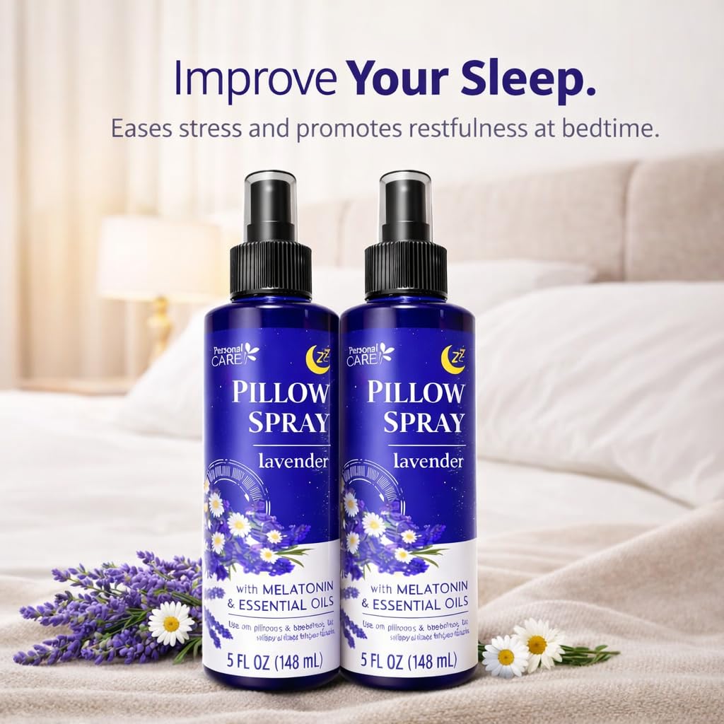 Lavender Pillow Spray with Melatonin & Essential Oils – Aromatherapy Mist for Bedtime Relaxation – Calming Lavender Scent – Linen Spray – 5 oz Bottles (Pack of 2)