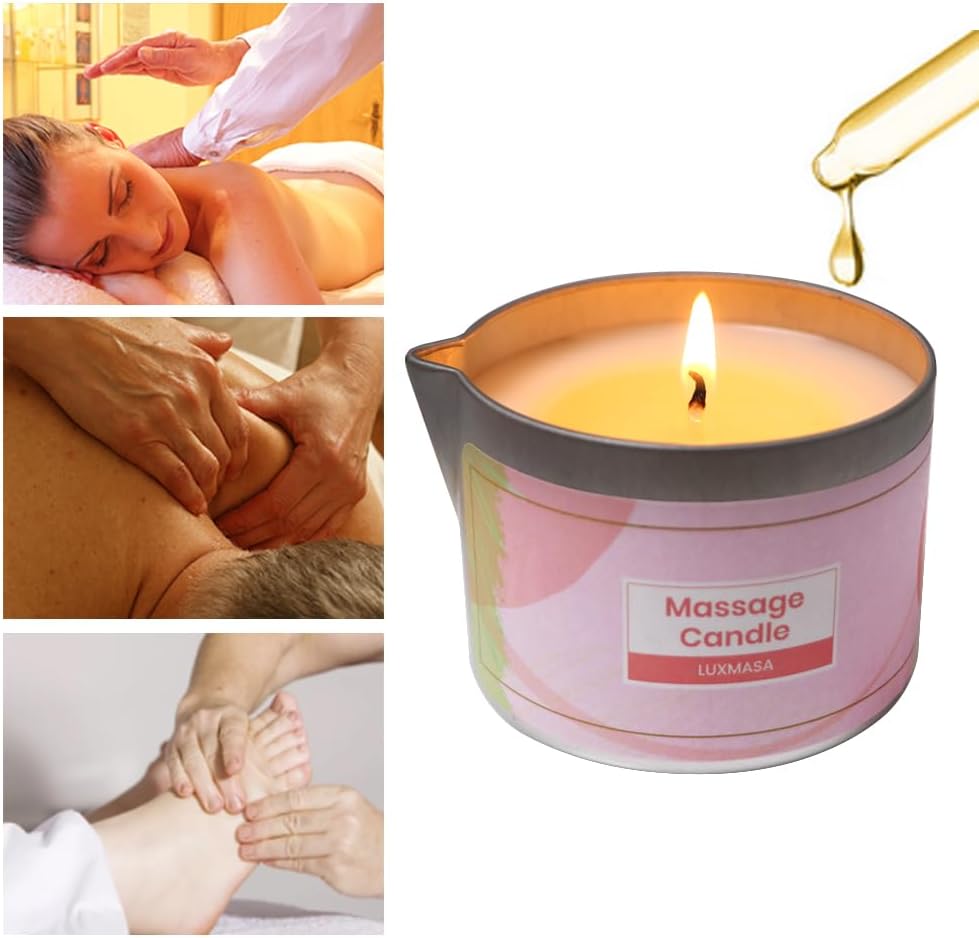 Soybean Wax Scented Massage Oil Candle for Home SPA Treatment- Natural Warm Body Lotion Candle for Stress Relief- Moisturizing Massage Wax Candle 6.35OZ (Pink Marshmallow Scent)