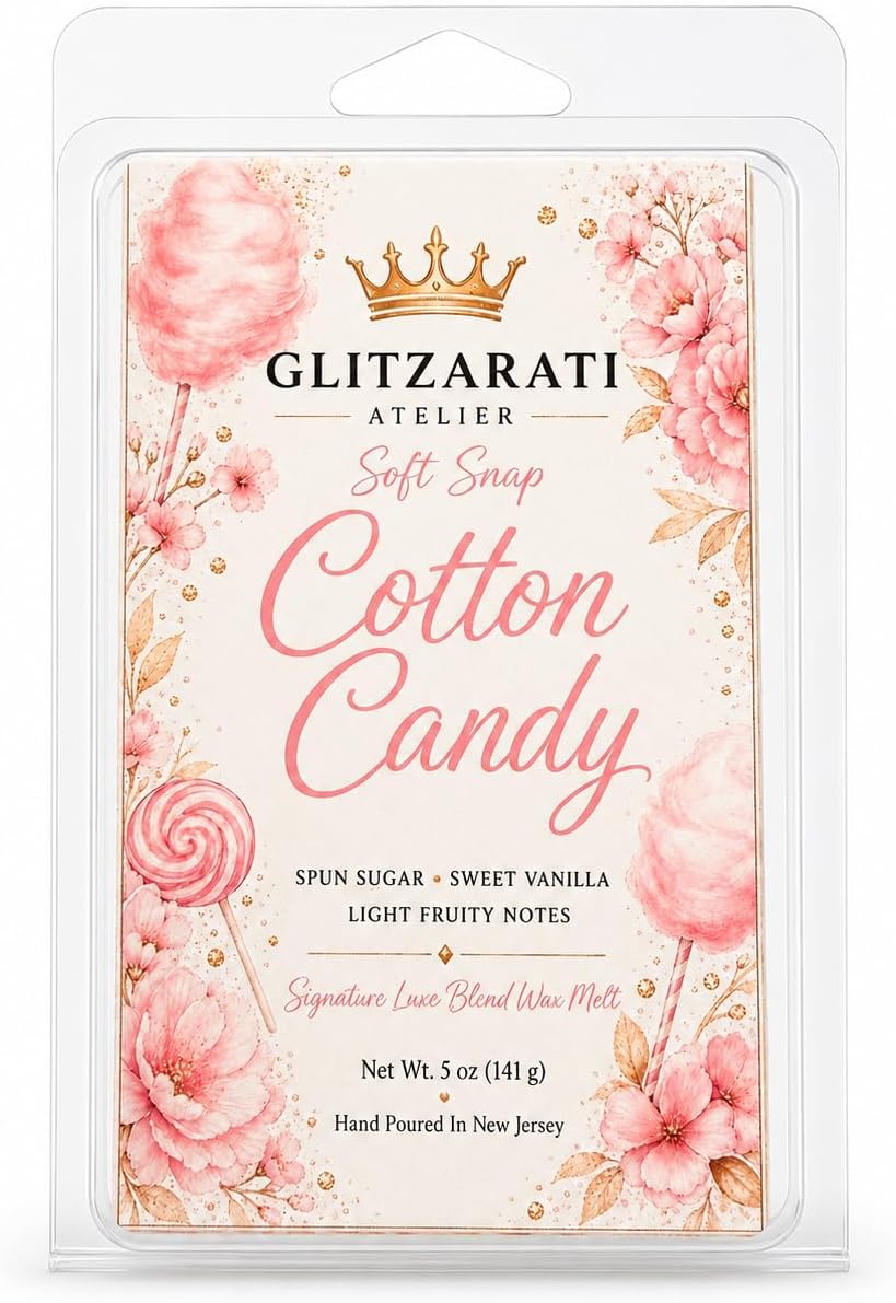 Cotton Candy | Signature Luxe Blend Wax Melt | Sweet Vanilla, Spun Sugar & Fruity Notes | 5 oz Clamshell | Glitzarati Atelier™