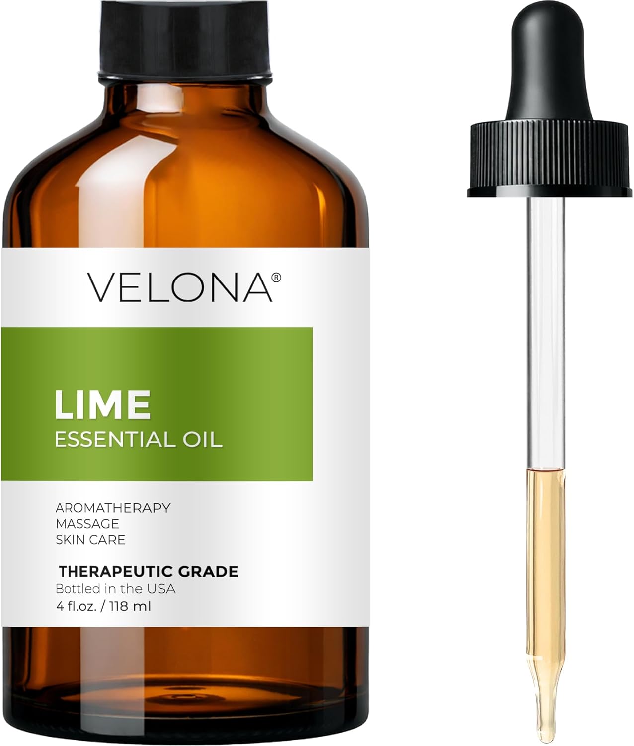 Lime Essential Oil by Velona - 4 Fl Oz | Therapeutic Grade 100% Pure and Natural | for Aromatherapy Diffuser, Massage, Skincare, Haircare, Soapmaking | Undiluted and Multipurpose in Glass Bottle…