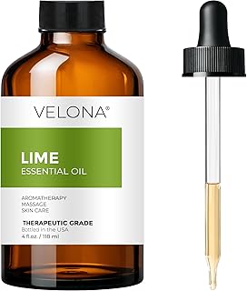 Lime Essential Oil by Velona - 4 Fl Oz | Therapeutic Grade 100% Pure and Natural | for Aromatherapy Diffuser, Massage, Skincare, Haircare, Soapmaking | Undiluted and Multipurpose in Glass Bottle…
