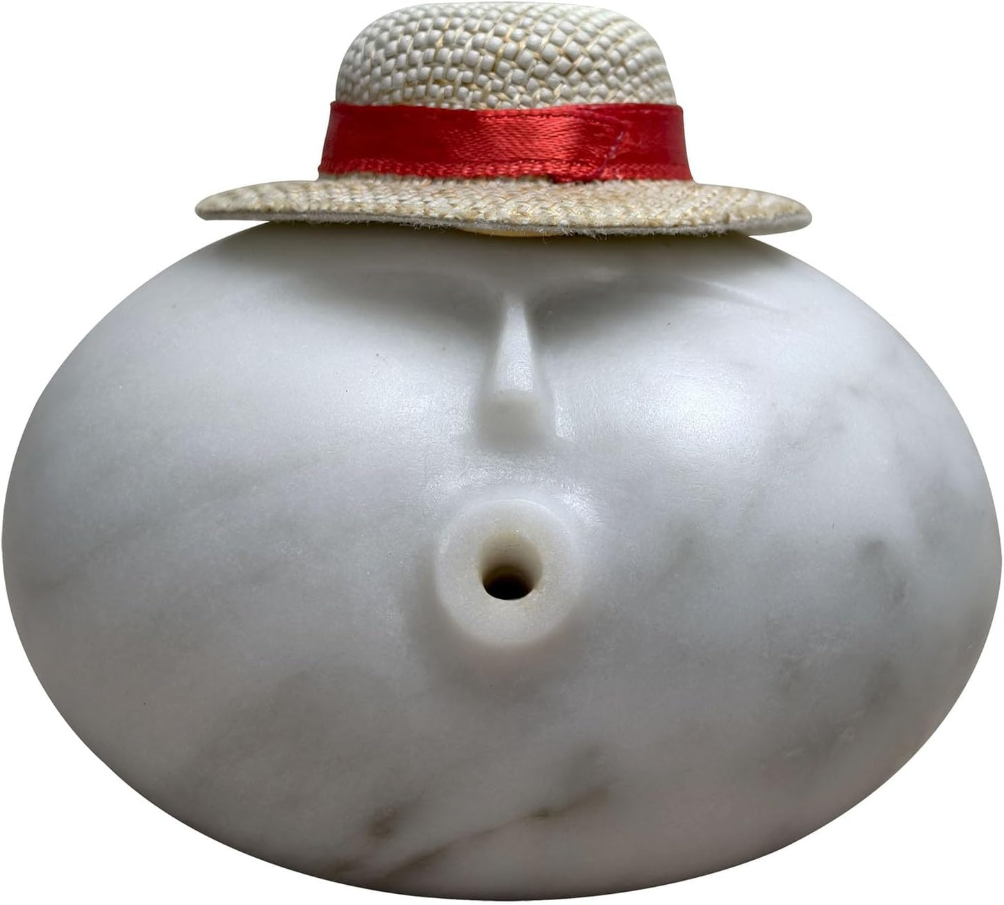 Stone Figure Incense Burner, Marble Backflow Incense Holder with Metal Pad & Mini Hat, Zen Meditation Decor, Modern Home Office Altar Statue, Unique Gift in Black & White (White)