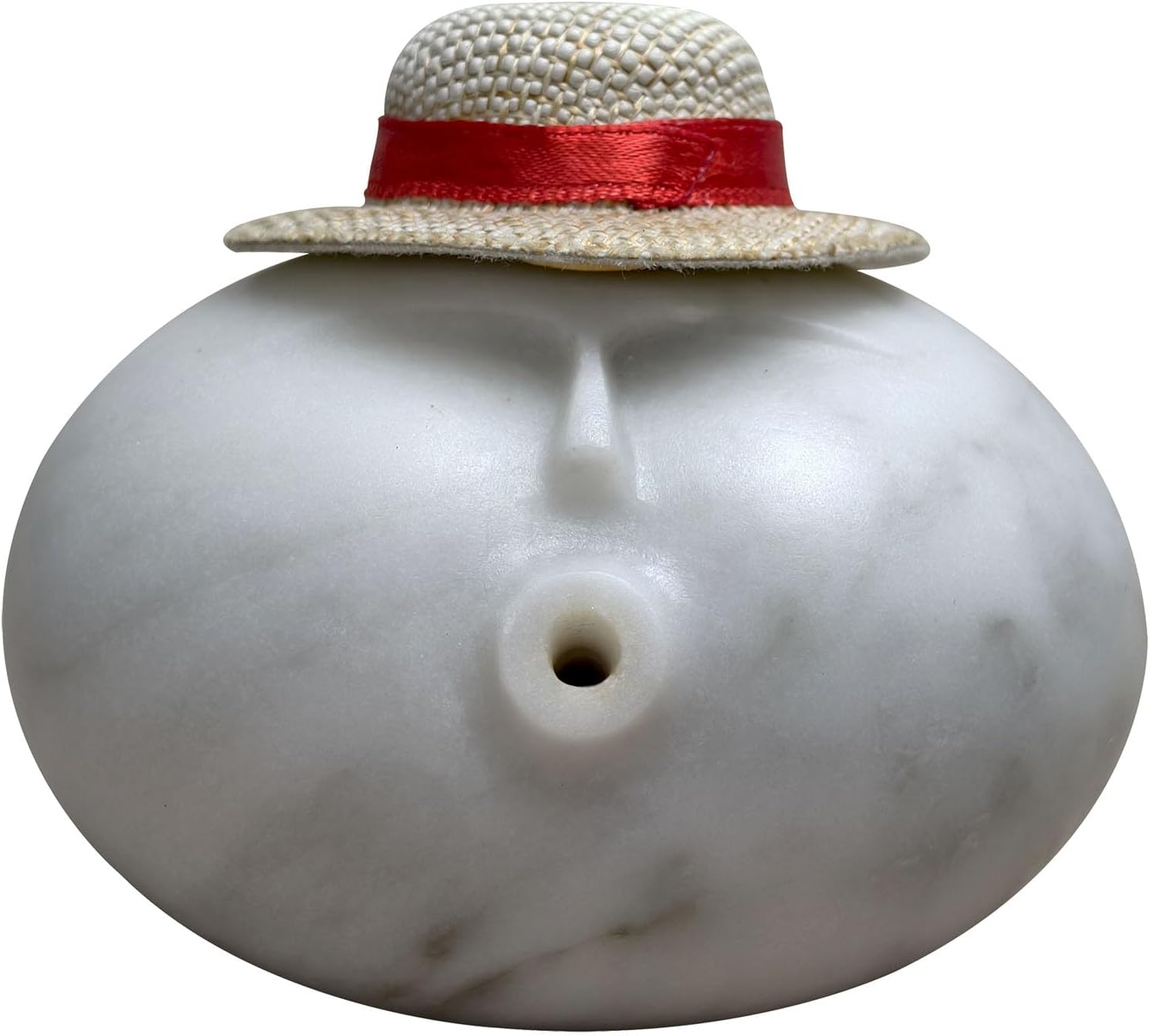 Stone Figure Incense Burner, Marble Backflow Incense Holder with Metal Pad & Mini Hat, Zen Meditation Decor, Modern Home Office Altar Statue, Unique Gift in Black & White (White)