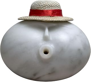 Stone Figure Incense Burner, Marble Backflow Incense Holder with Metal Pad & Mini Hat, Zen Meditation Decor, Modern Home Office Altar Statue, Unique Gift in Black & White (White)