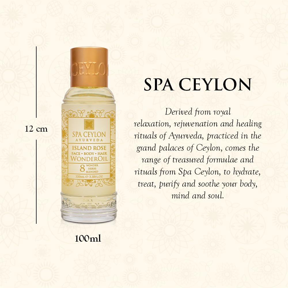 SPA CEYLON Wonder Oil Island Rose, Luxurious Moisturizing Body Oil with Ayurvedic Herbs for Skin & Hair, Non-Greasy Organic Formula, Vegan & Paraben-Free, 100 ml