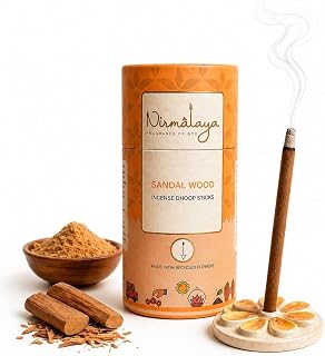 Nirmalaya Premium Sandalwood Dhoop Sticks (40 Sticks, 180g) | Bambooless Sticks, Charcoal Free Incense Sticks Made from Recycled Flowers | Long Lasting 25 Min Burn | for Pooja, Yoga & Meditation
