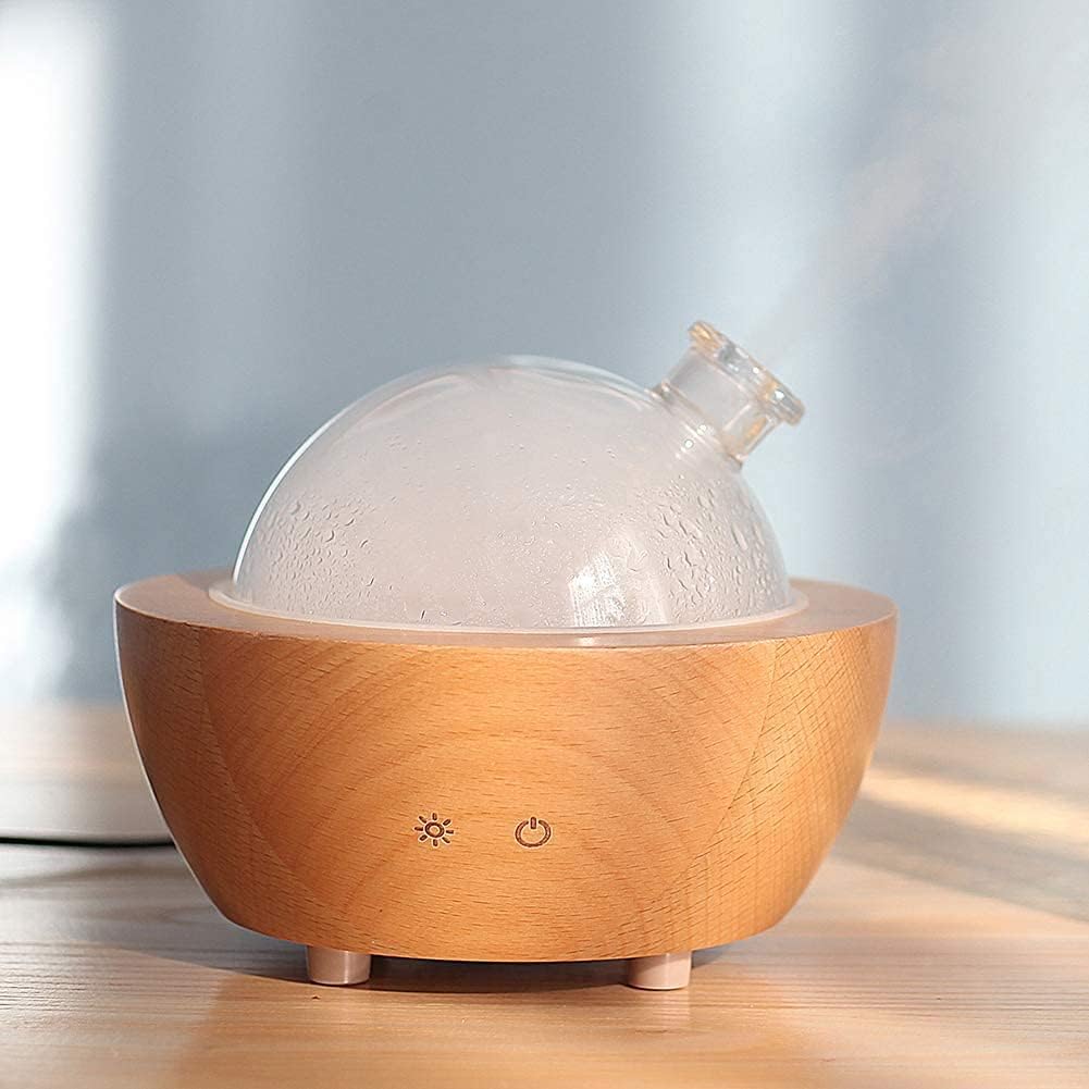 Glass Aromatherapy Essential Oil Diffuser, 200ml Natural Wood Base, Desktop Ultrasonic Aroma Diffuse Essential Oil Humidifier,LED Light Available in 7 Colors, Suitable for Home Office Bedroom
