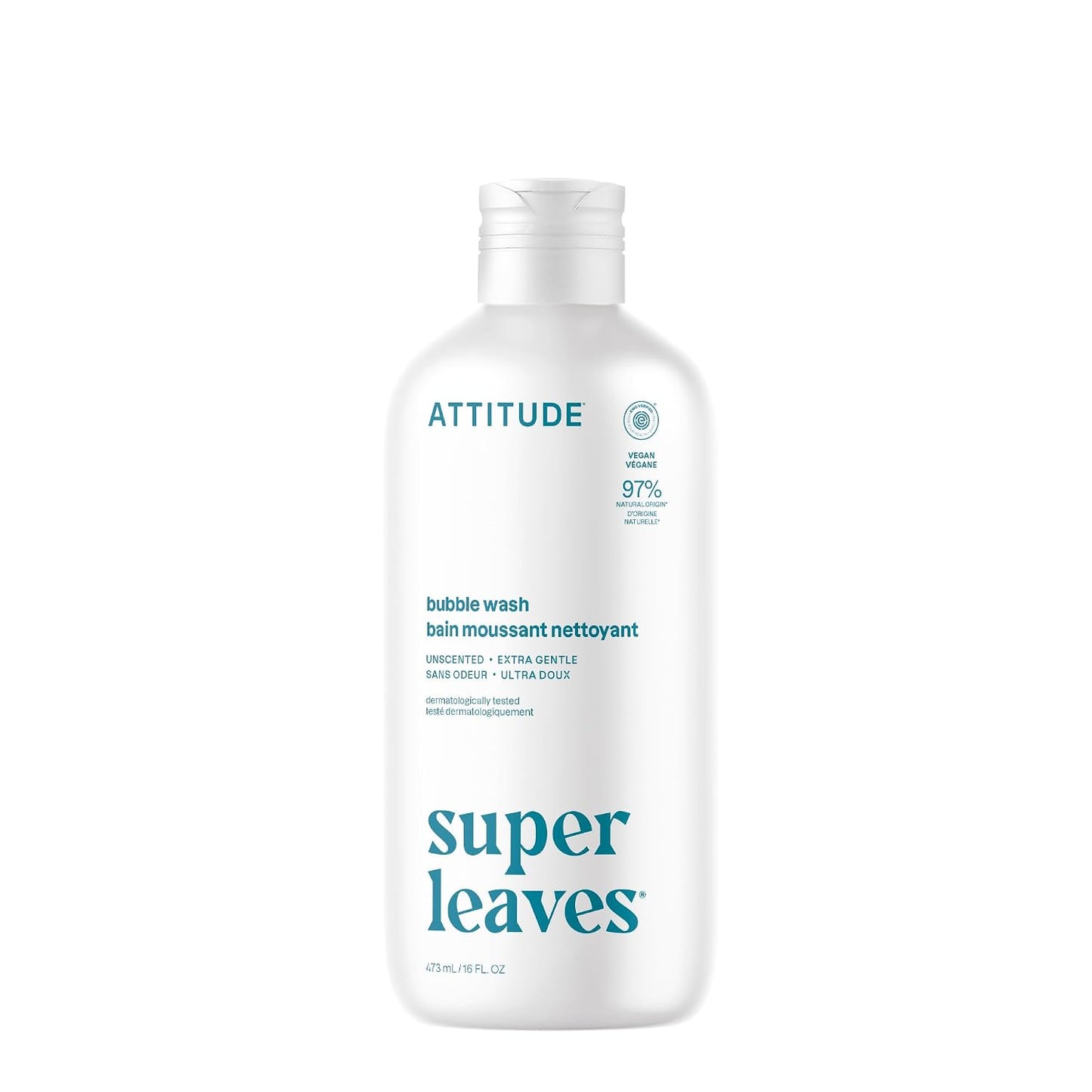 Attitude Bubble Bath, EWG Verified, Plant and Mineral-Based, Dermatologically Tested, Vegan Body Care Products, Extra Gentle, Unscented, 16 Fl Oz