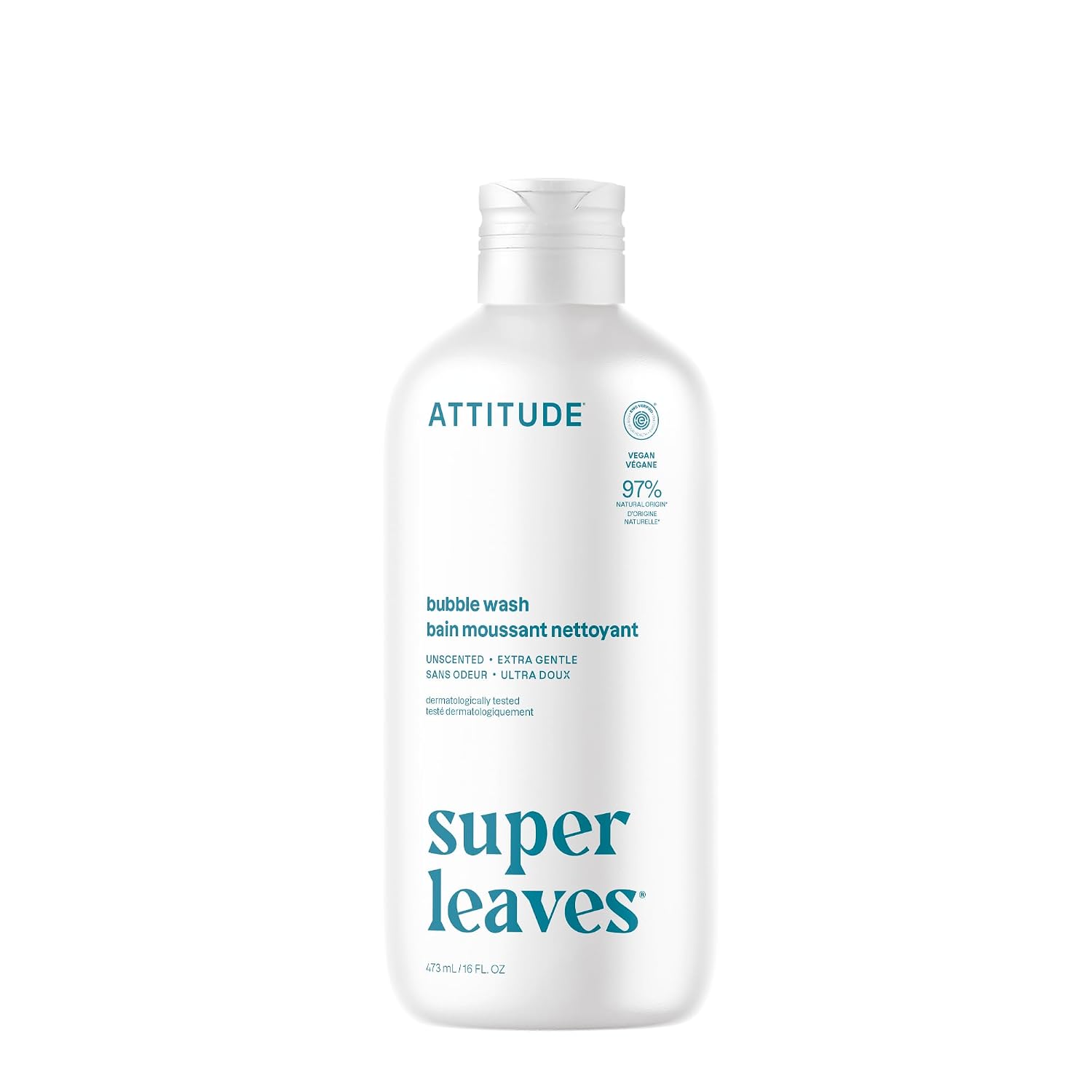 Attitude Bubble Bath, EWG Verified, Plant and Mineral-Based, Dermatologically Tested, Vegan Body Care Products, Extra Gentle, Unscented, 16 Fl Oz