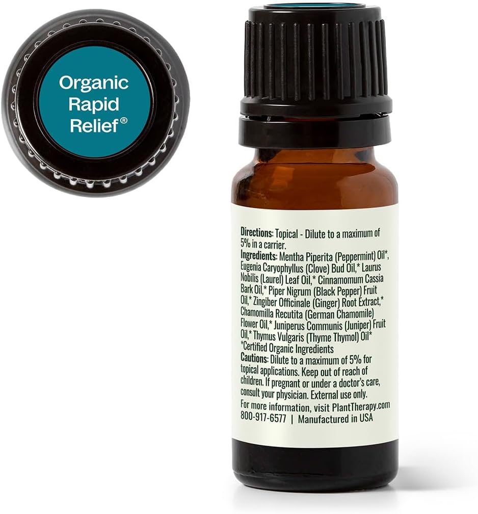 Plant Therapy Organic Rapid Relief Essential Oil Blend 10 mL (1/3 oz) 100% Pure, Undiluted, Natural Aromatherapy, Warming Relief for Joint Pain and Sore Muscles