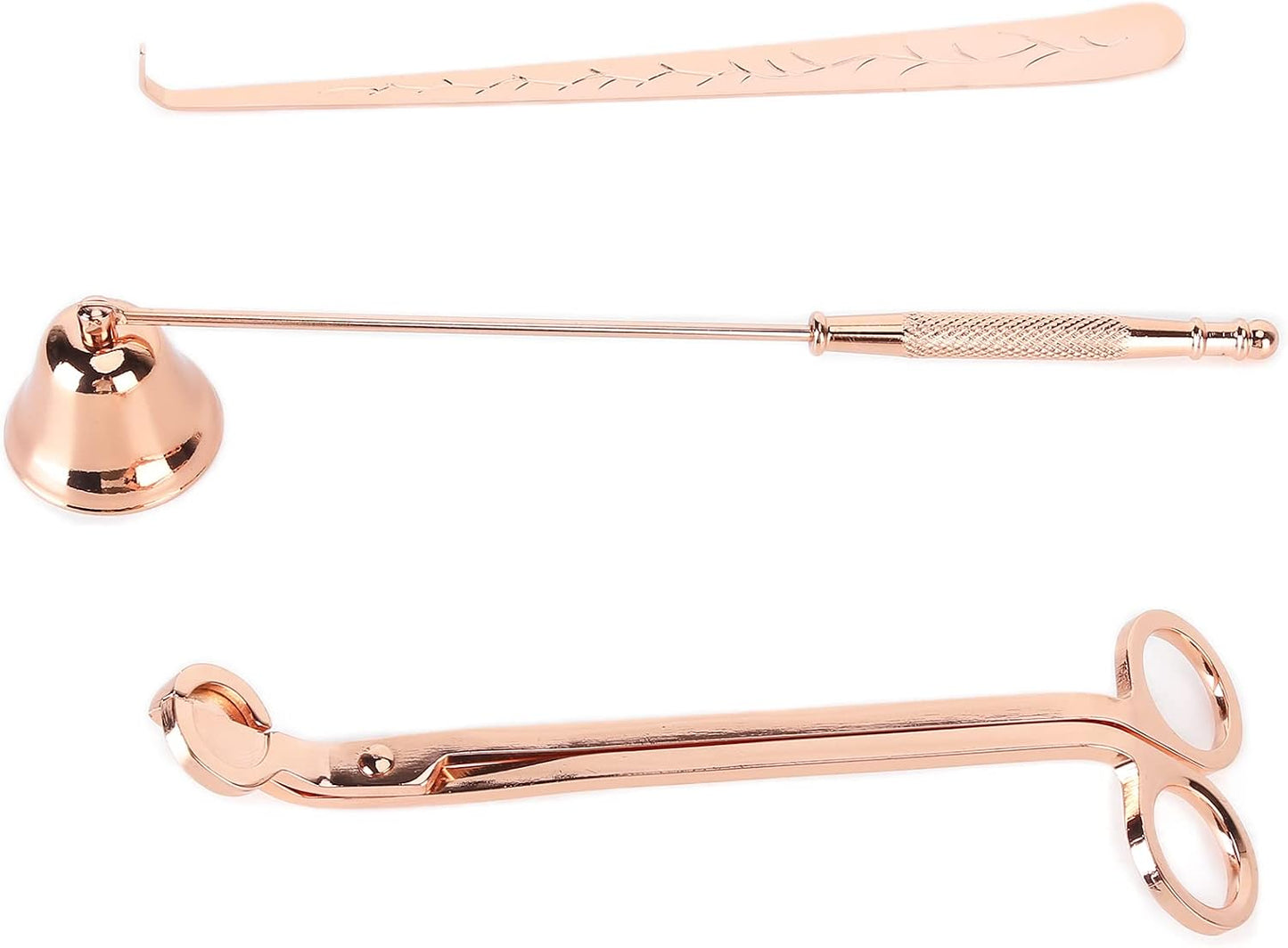 Yosoo Health Gear 3PCS Candle Accessory Set, Wick Trimmer Snuffer Dipper Stainless Steel Tools, with Curved Design and Elegant Carving, for Home Decoration and Candle Lovers (Rose Gold)