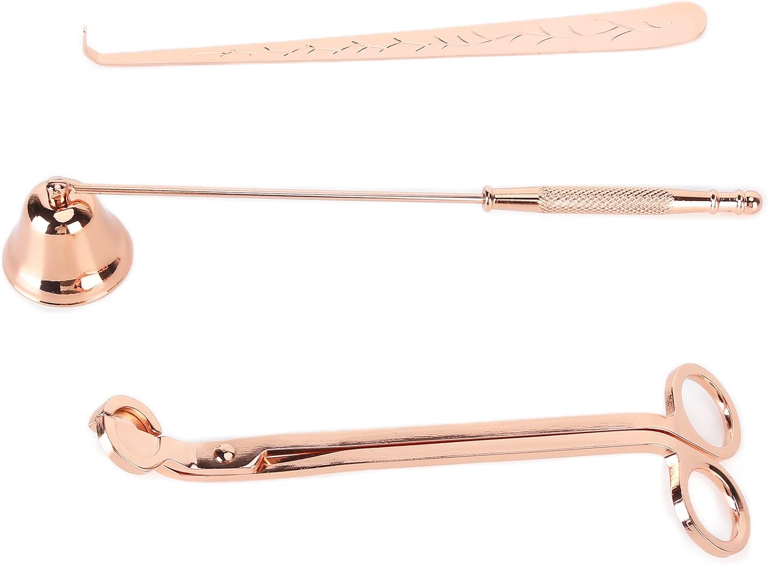Yosoo Health Gear 3PCS Candle Accessory Set, Wick Trimmer Snuffer Dipper Stainless Steel Tools, with Curved Design and Elegant Carving, for Home Decoration and Candle Lovers (Rose Gold)