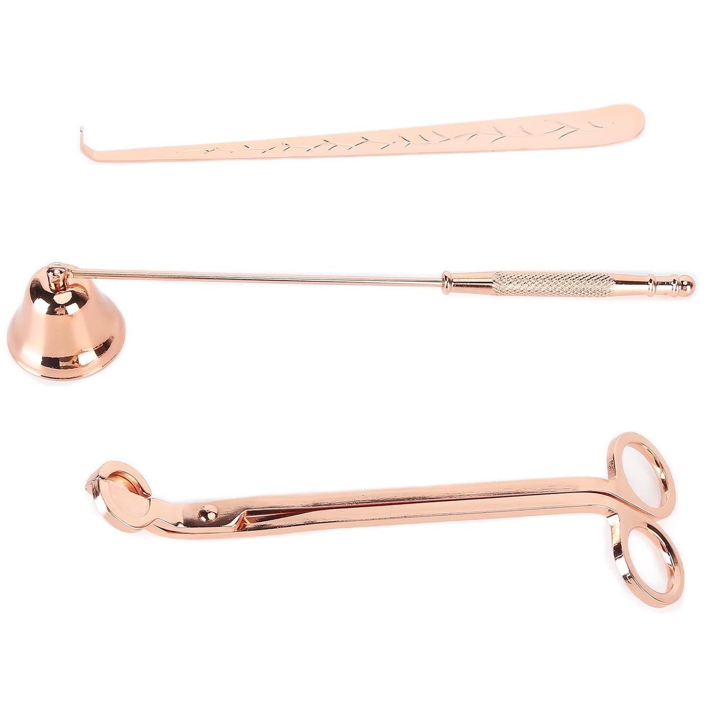 Akozon 3PCS Candle Accessory Set Candle Wick Trimmer Cutter Snuffer Extinguisher Wick Dipper, Multifunctional Accessory for Home Use (Rose Gold)