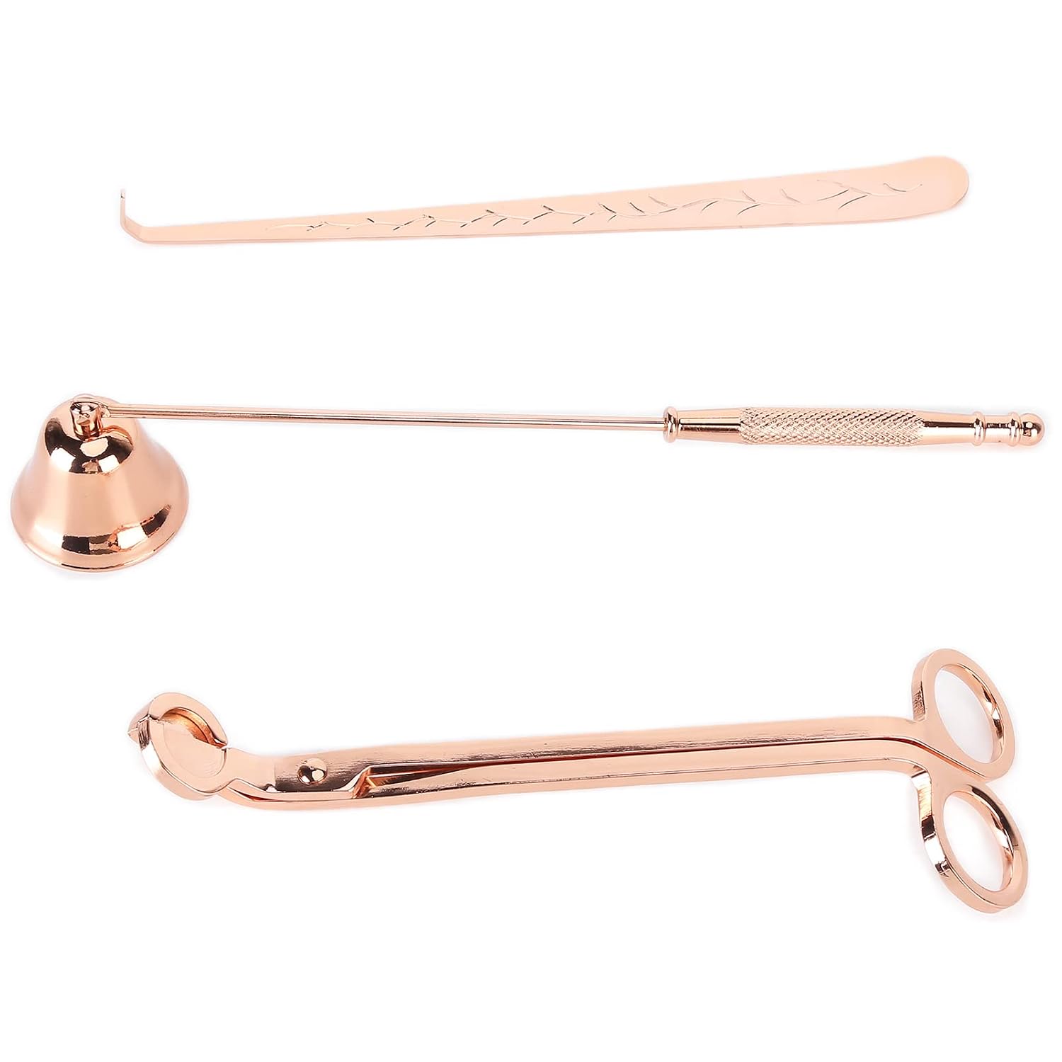Akozon 3PCS Candle Accessory Set Candle Wick Trimmer Cutter Snuffer Extinguisher Wick Dipper, Multifunctional Accessory for Home Use (Rose Gold)
