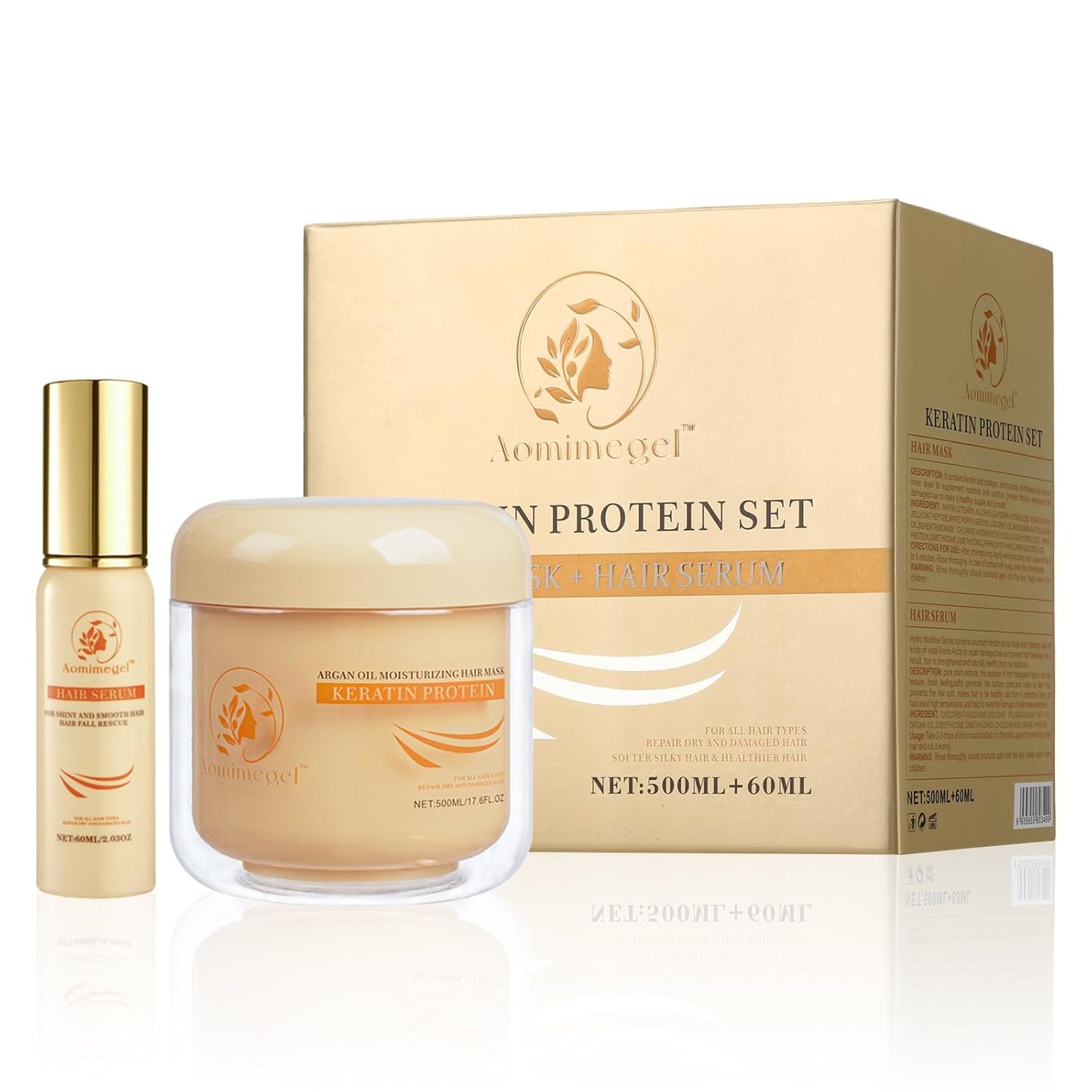 Hair Mask Argan Oil Set Deep Repair Conditioning Collagen Hair Treatment for Dry and Damaged Hair All Hair Types 16.9 fl oz + 2 fl oz