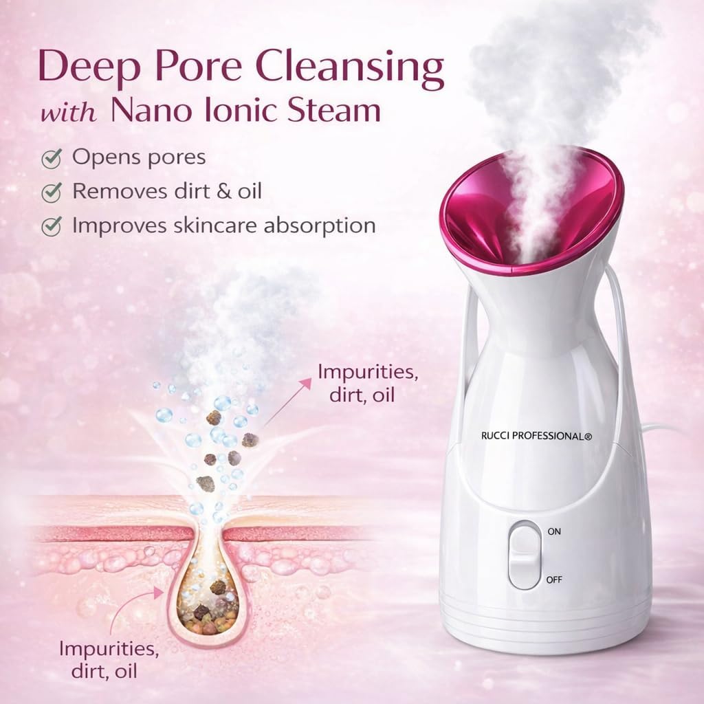 Nano Ionic Facial Steamer Spa Kit, 12-Piece Skincare Set with Jade Roller, Gua Sha, Facial Razors, Blackhead Extractor Tools & Exfoliating Sponge for Deep Pore Cleansing