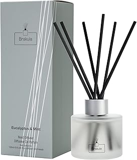 Brakula Eucalyptus & Mint Reed Diffuser Set, Home Fragrance Oil Diffuser with 8 Sticks for Room Decor, 3.4 oz/100 ml