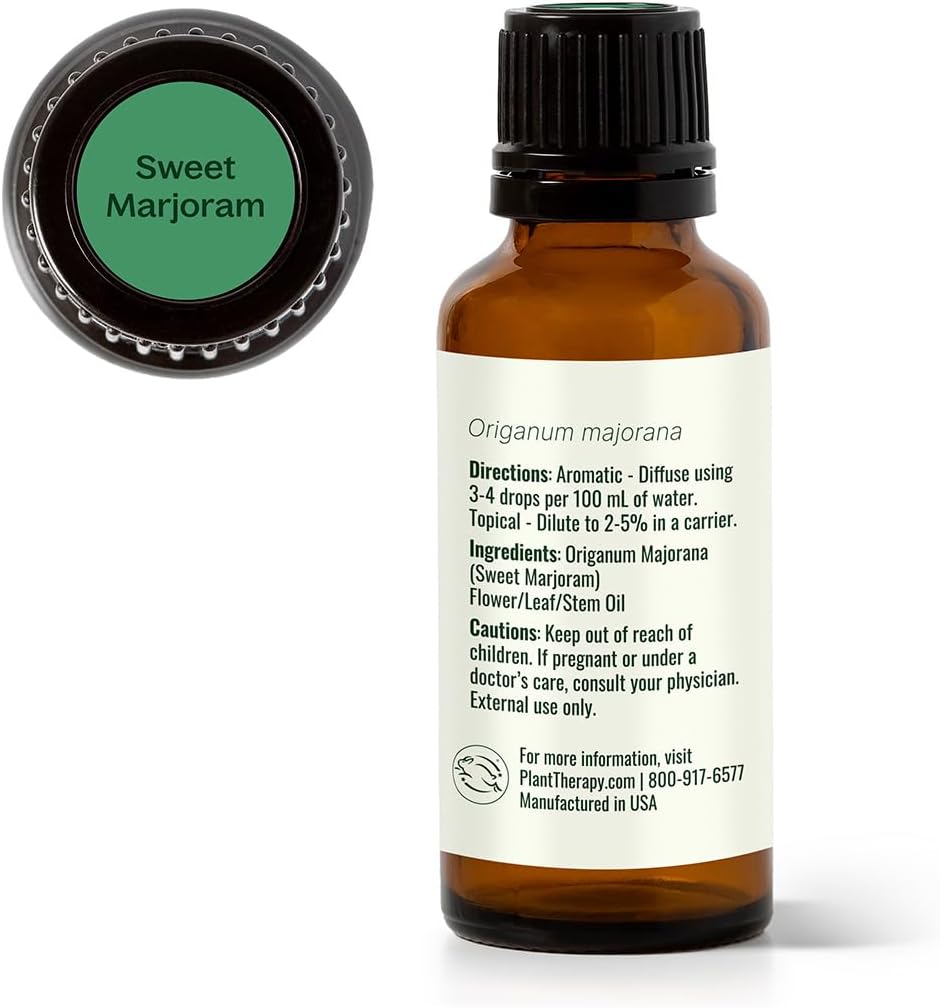 Plant Therapy Sweet Marjoram Essential Oil 30 mL (1 oz) 100% Pure, Undiluted, Soothing Aromatherapy for Digestive Support and Sore Muscles