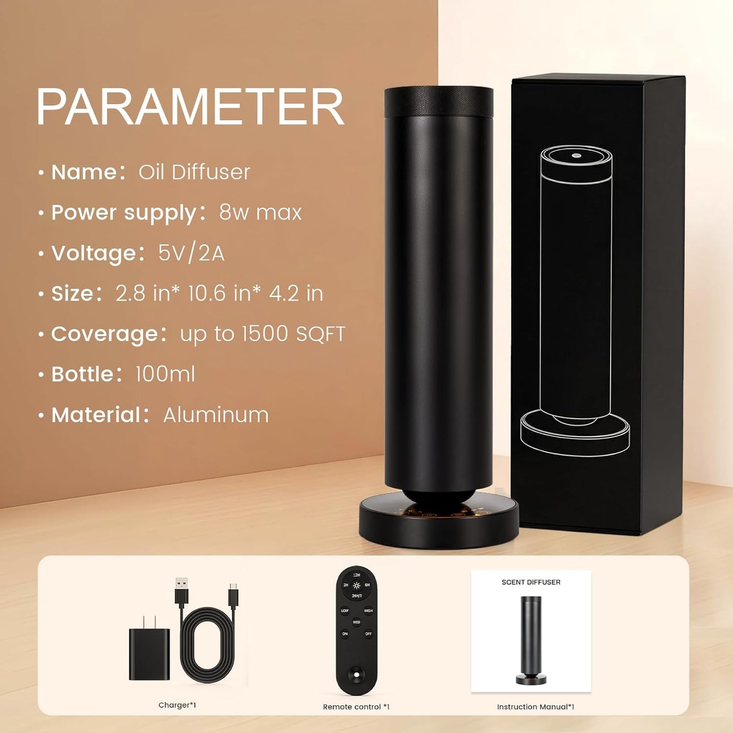 Cold Air Waterless Diffuser, Hotel Collection Diffuser, Waterless Essential Oil Diffuser for Homes, Offices, Covers 1000 Sq Ft, Remote Control (Fragrance Not Included)