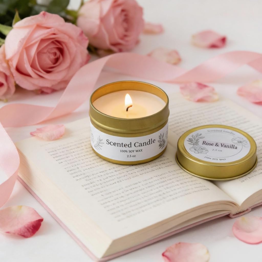 A Single Gift Box of Scented Candles with Soy Wax, offering a Premium and Atmospheric Fragrance (Vanilla)